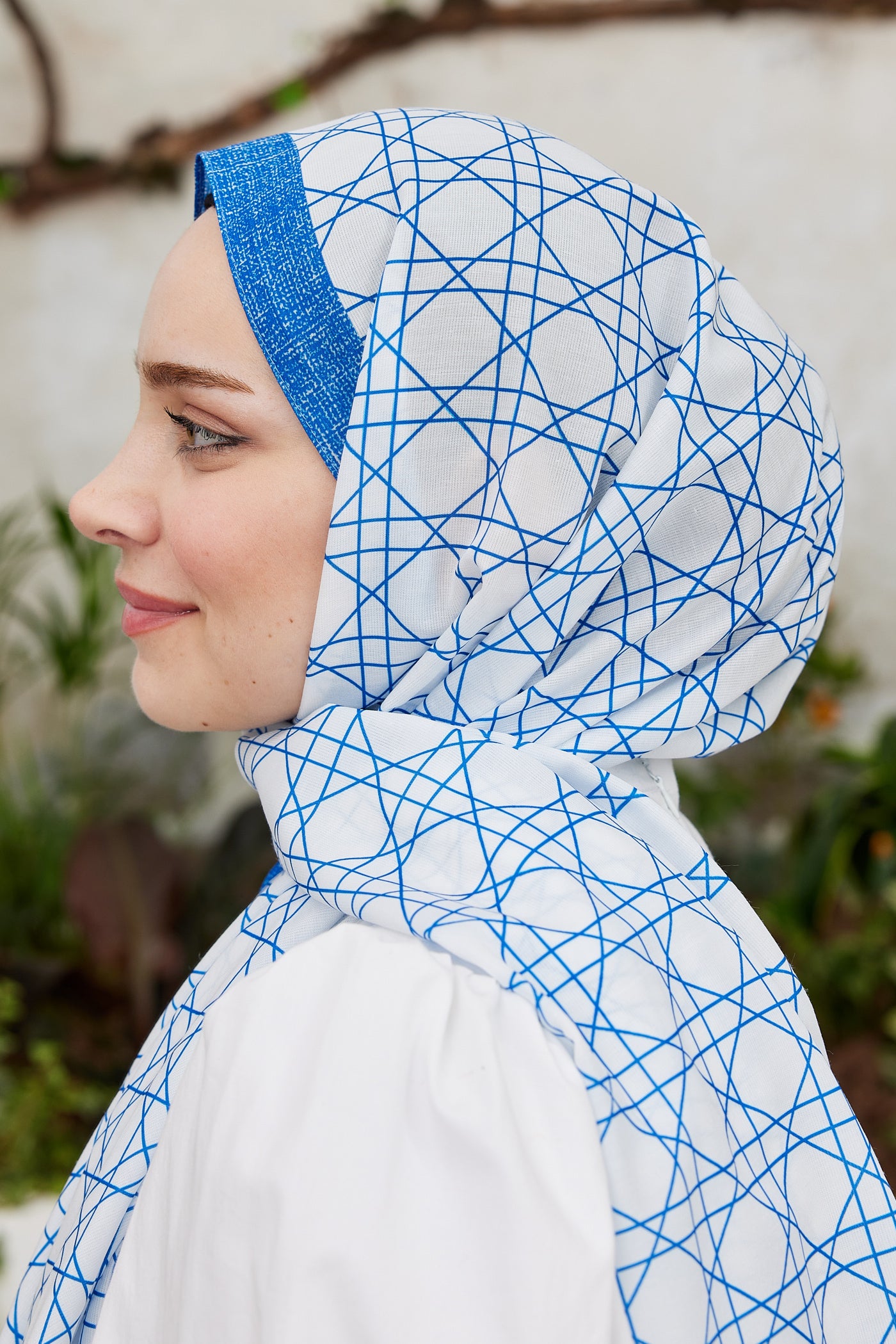 Tesettür Giyim - Pro Line Geometric Desen Şal - İndigo - Emproyal