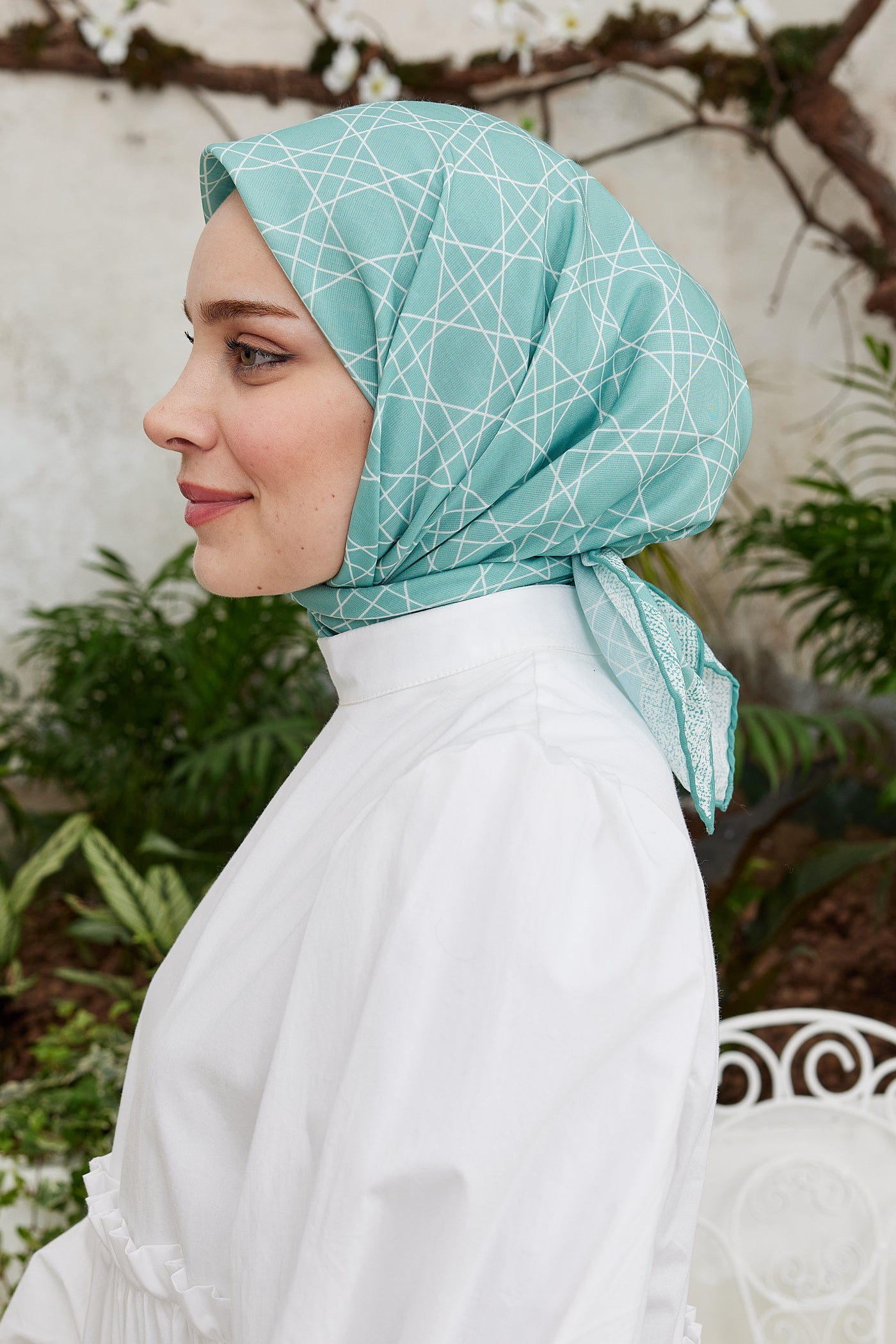 Tesettür Giyim - Pro Line Geometric Desen Eşarp - Turkuaz - Emproyal