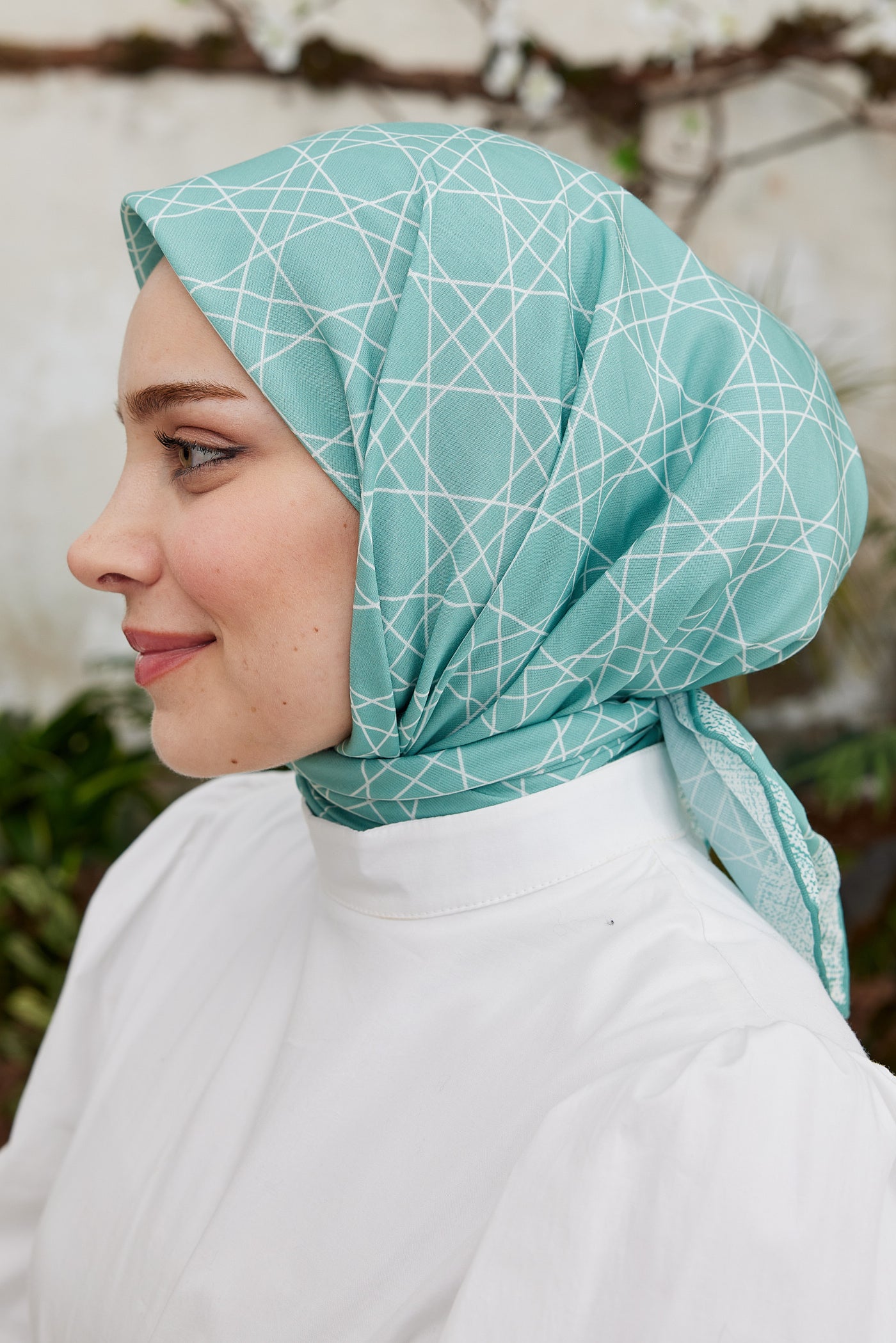 Tesettür Giyim - Pro Line Geometric Desen Eşarp - Turkuaz - Emproyal