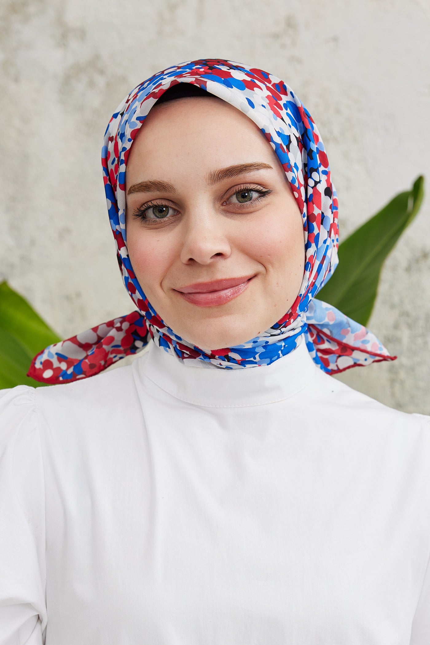 Tesettür Giyim - Pro Line Lavin Desen Eşarp - Kırmızı - İndigo - Emproyal