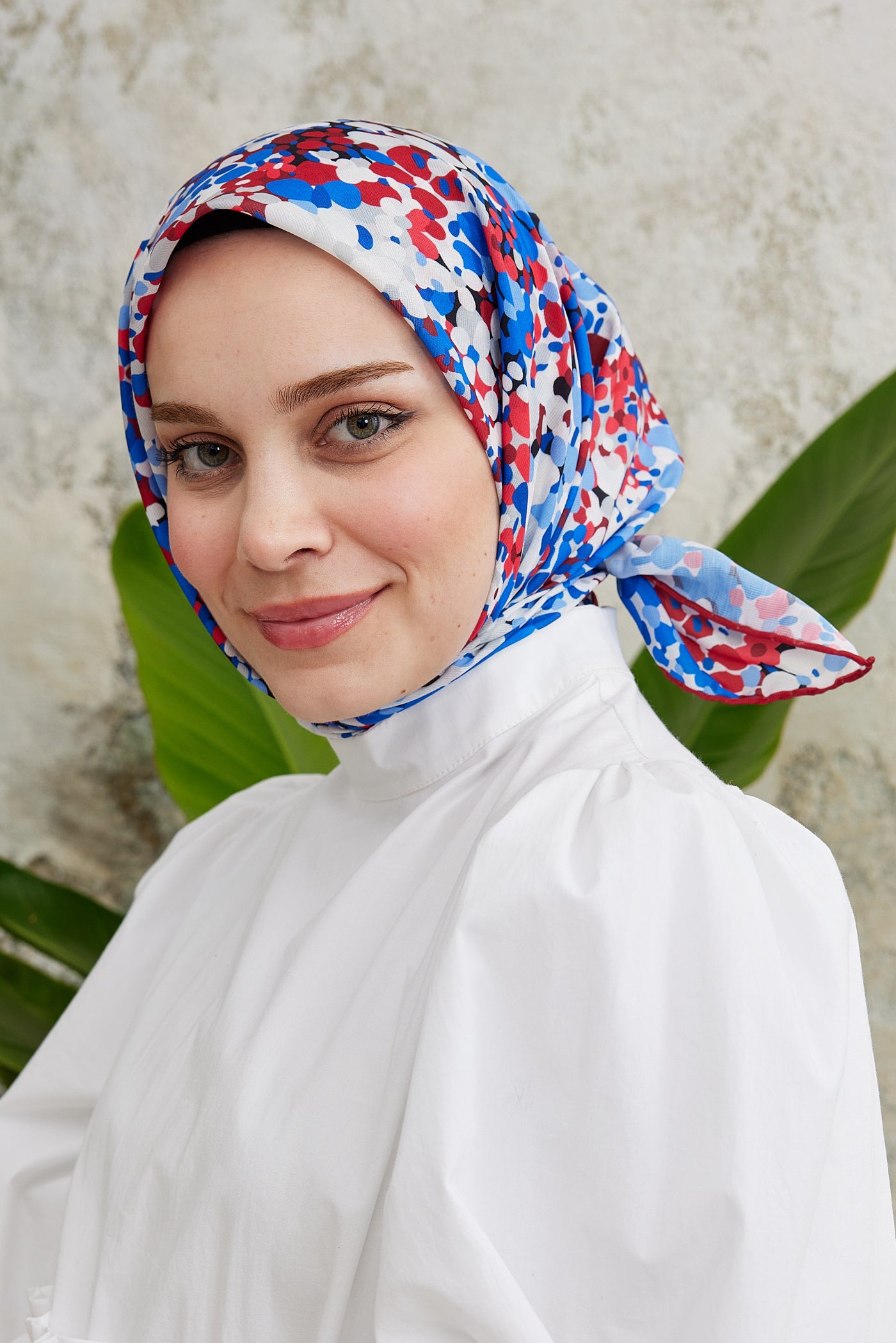 Tesettür Giyim - Pro Line Lavin Desen Eşarp - Kırmızı - İndigo - Emproyal