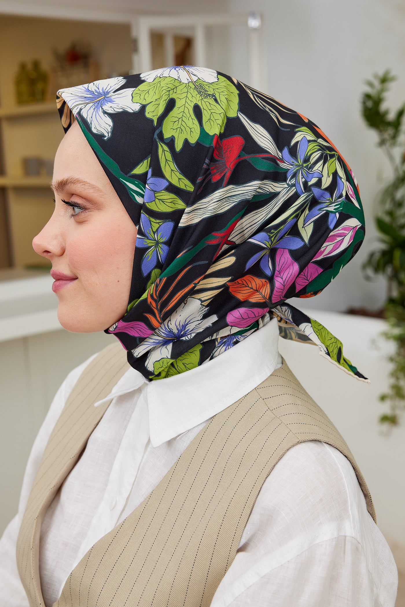 Tesettür Giyim - Pro Line Viola Desen Eşarp - Krem - Emproyal