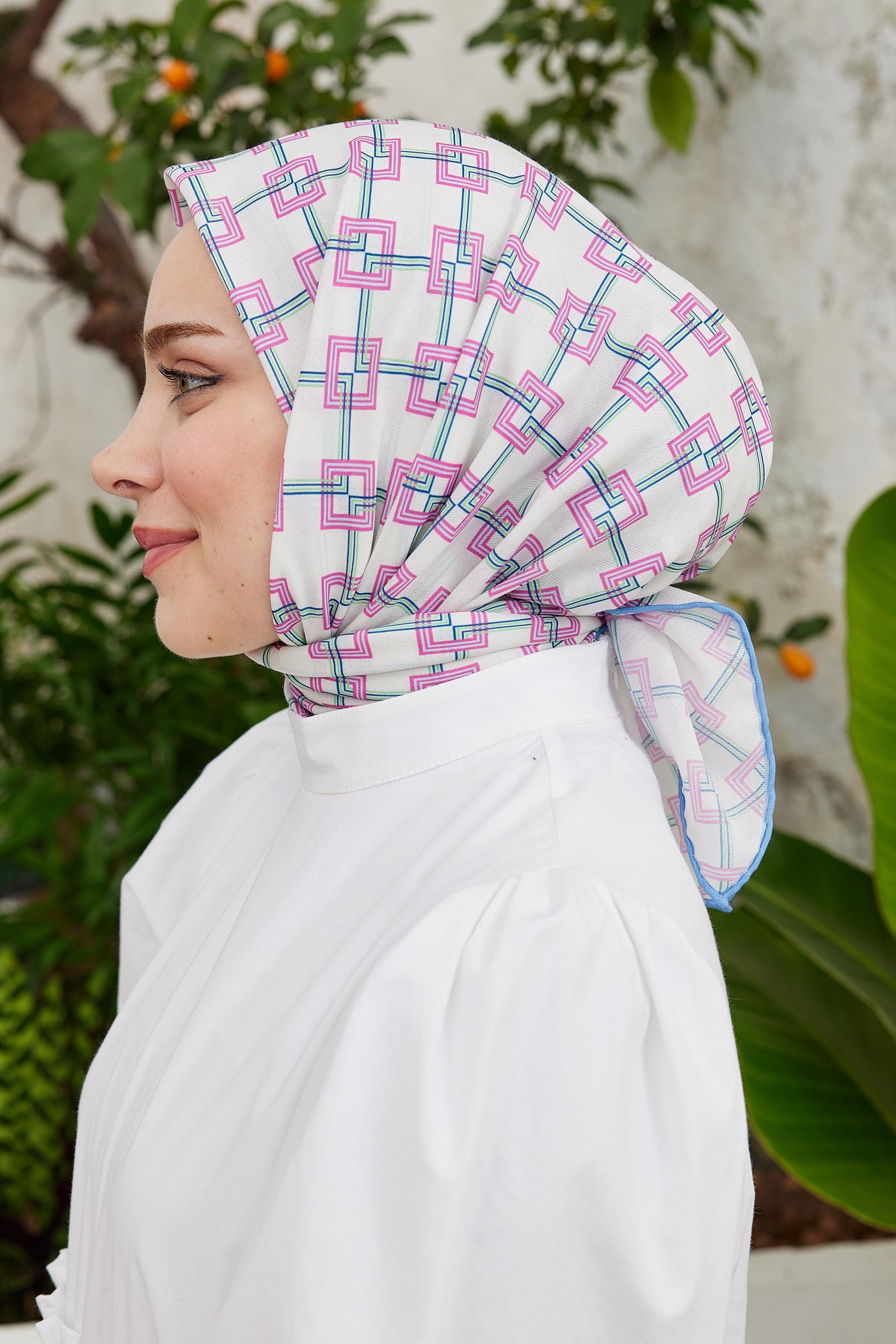 Tesettür Giyim - Pro Line Clara Desen Eşarp - Mavi - Pembe - Emproyal