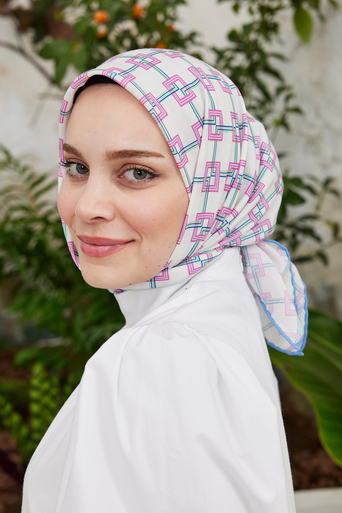 Tesettür Giyim - Pro Line Clara Desen Eşarp - Mavi - Pembe - Emproyal