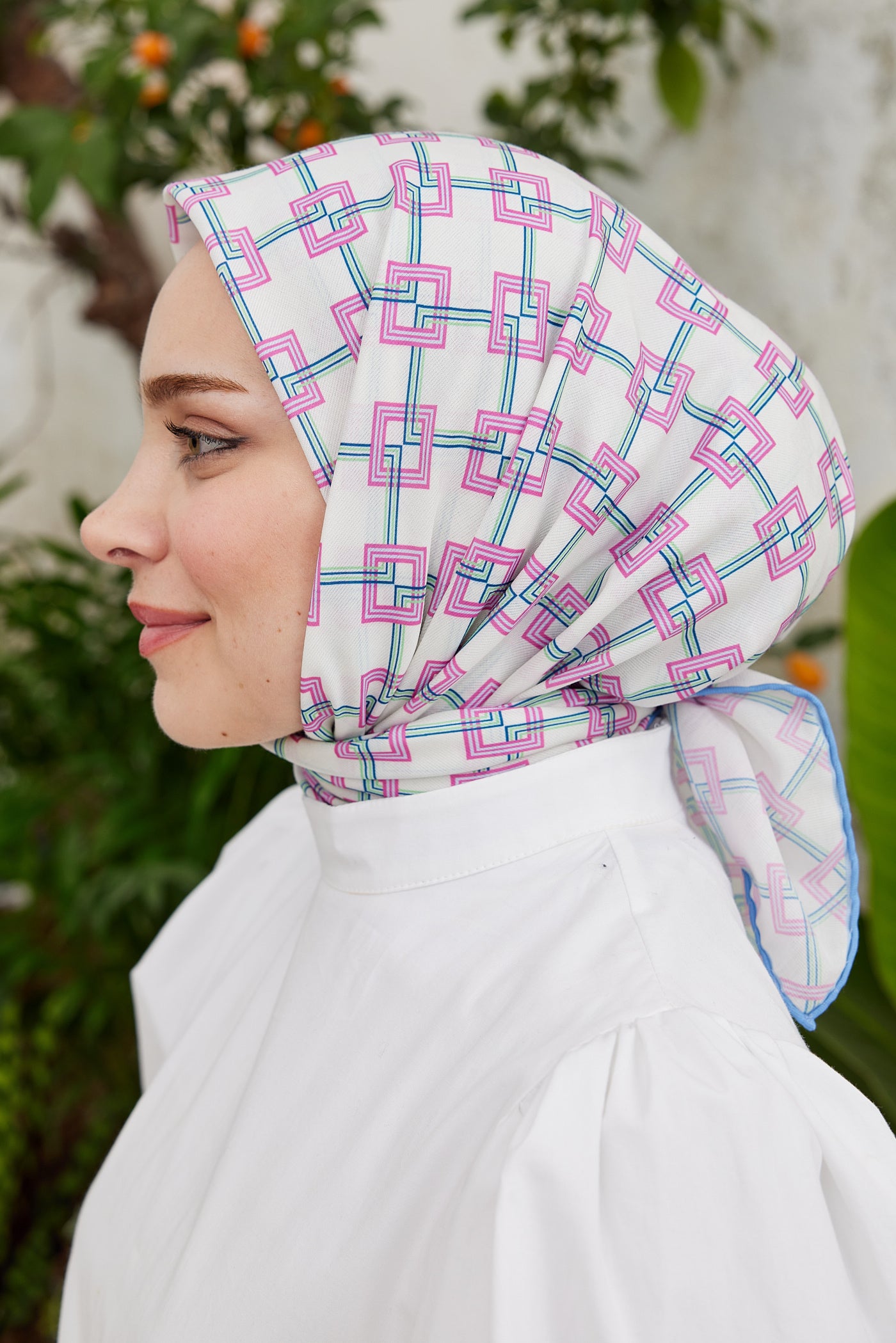 Tesettür Giyim - Pro Line Clara Desen Eşarp - Mavi - Pembe - Emproyal