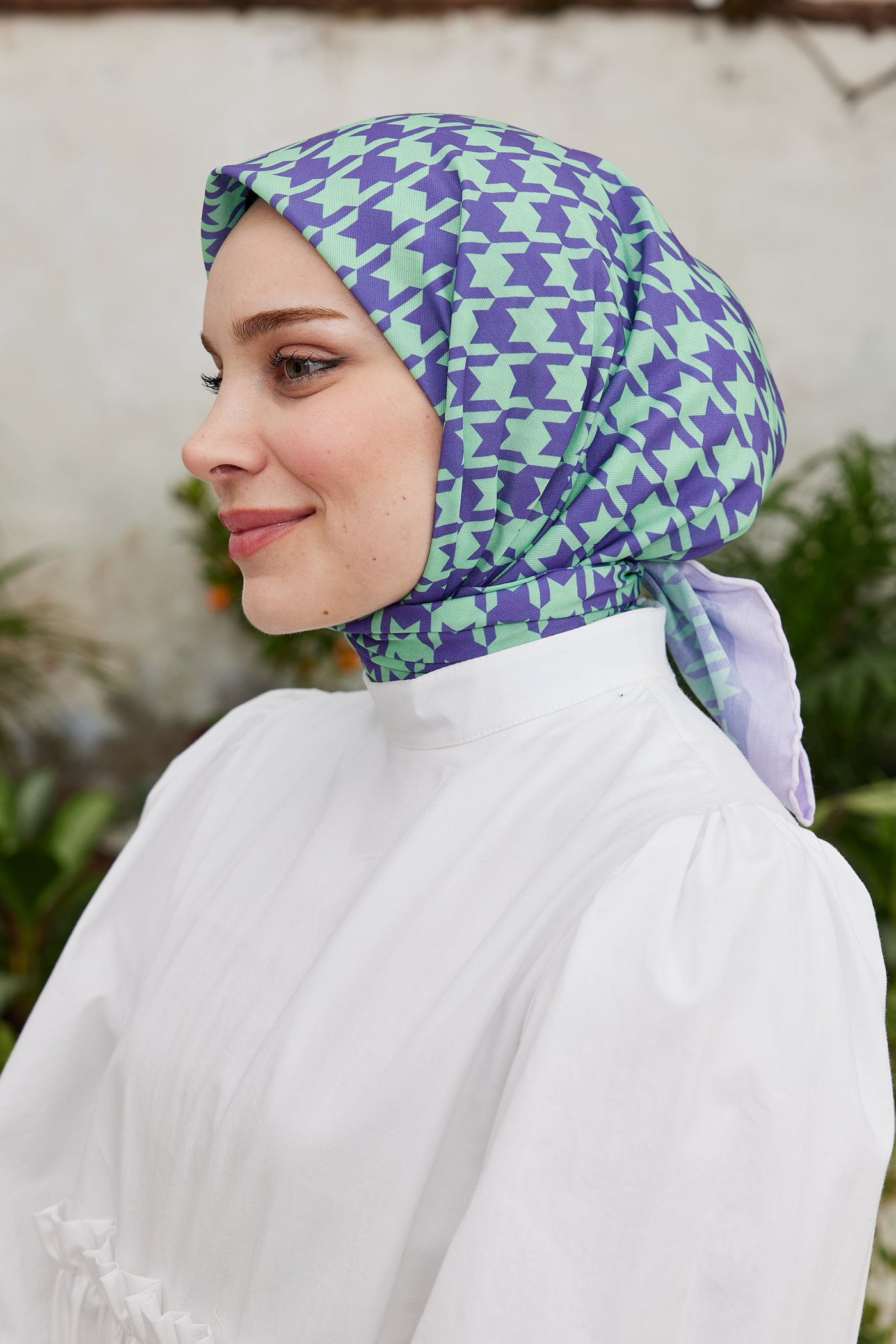 Tesettür Giyim - Pro Line Kazayağı Desen Eşarp - Turkuaz - Mor - Emproyal