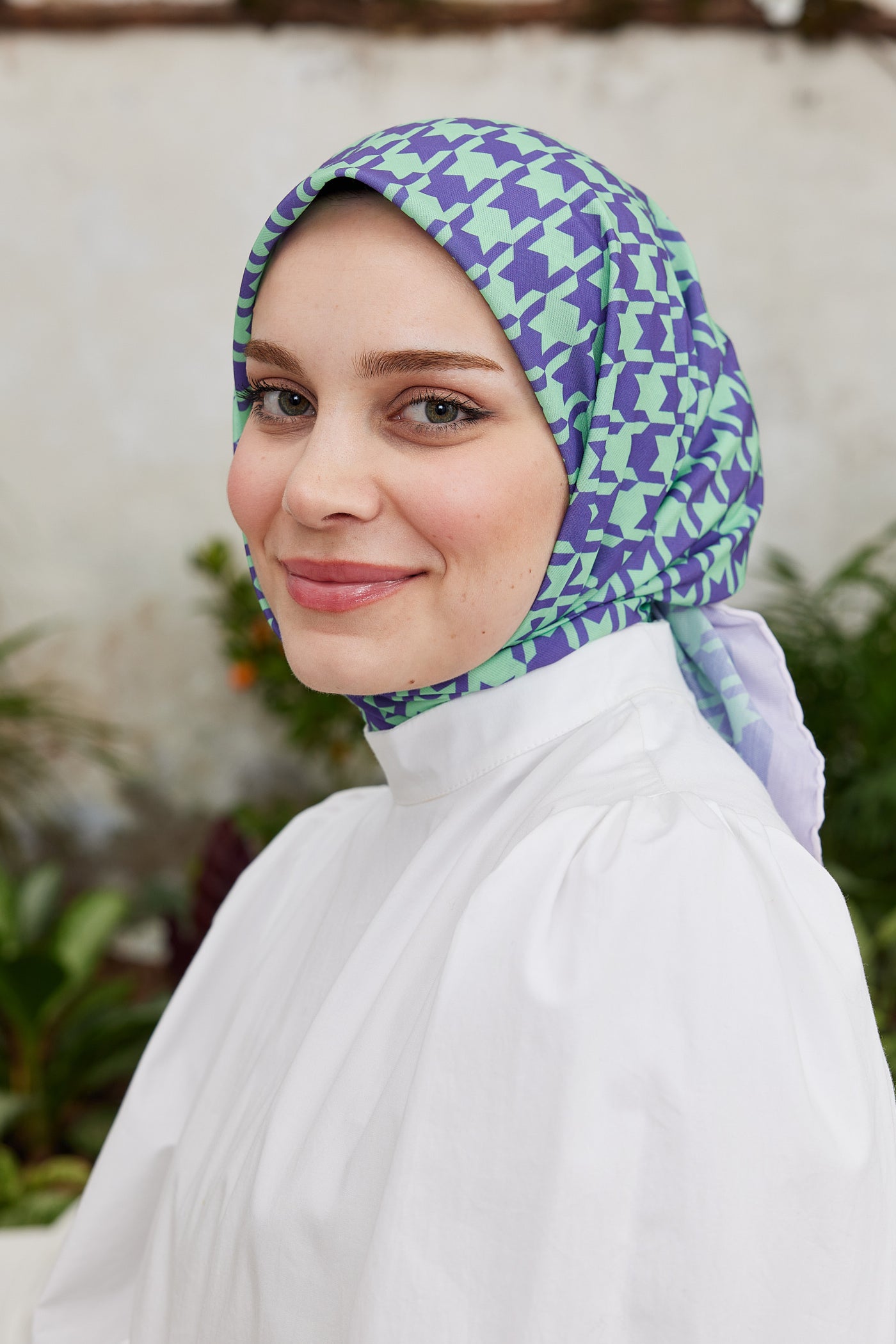 Tesettür Giyim - Pro Line Kazayağı Desen Eşarp - Turkuaz - Mor - Emproyal