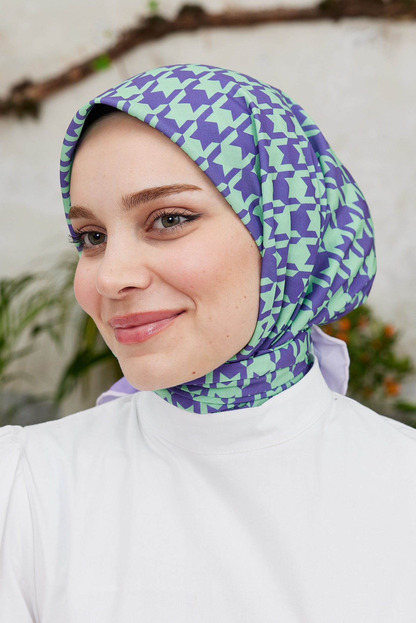 Tesettür Giyim - Pro Line Kazayağı Desen Eşarp - Turkuaz - Mor - Emproyal