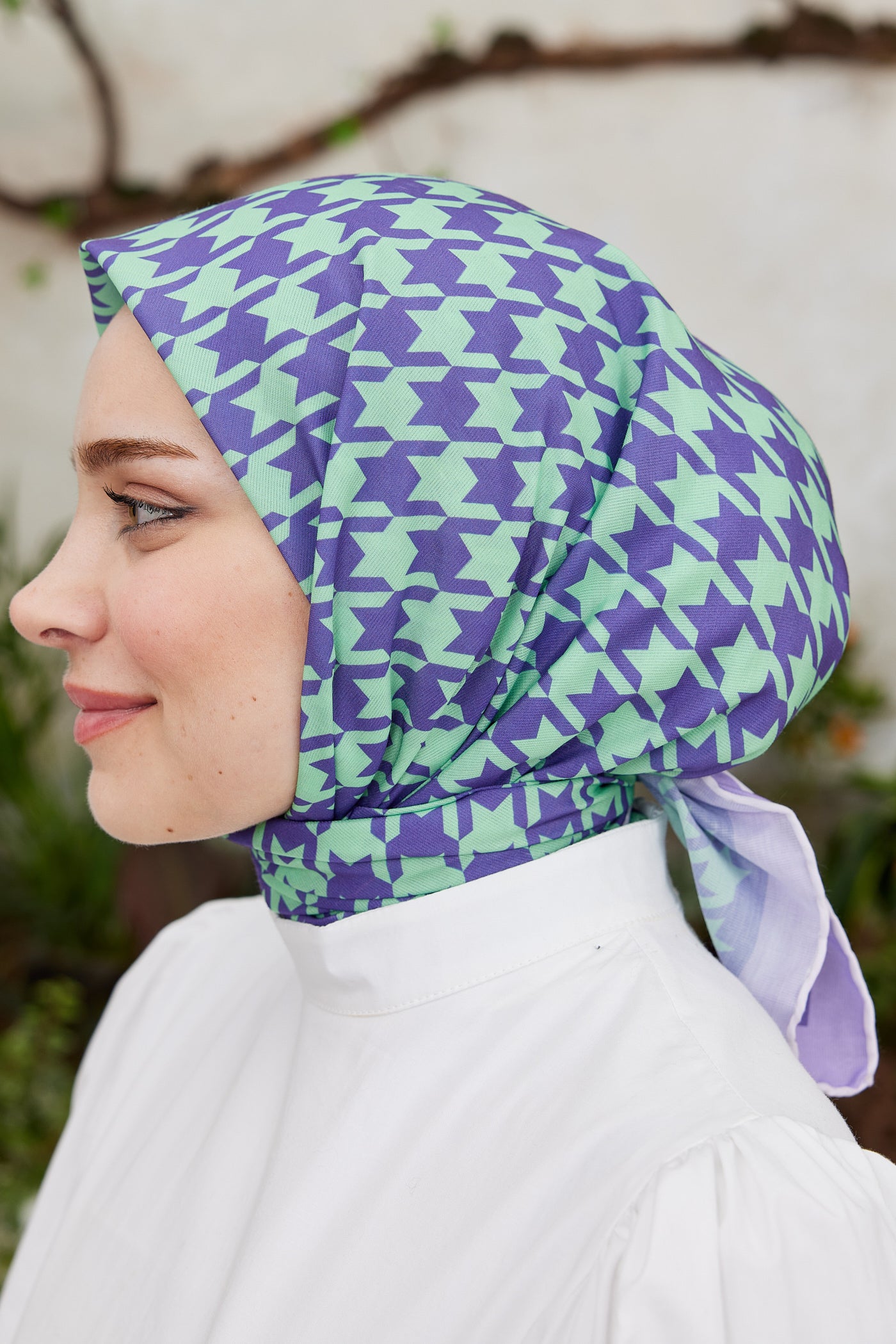 Tesettür Giyim - Pro Line Kazayağı Desen Eşarp - Turkuaz - Mor - Emproyal