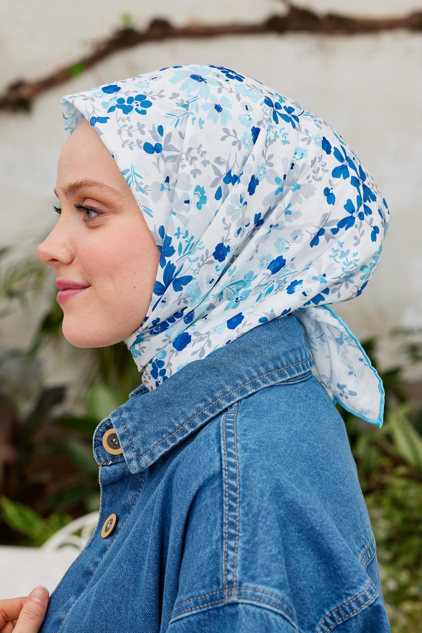 Tesettür Giyim - Pro Line Rosaline Desen Eşarp - Turkuaz - Lacivert - Emproyal