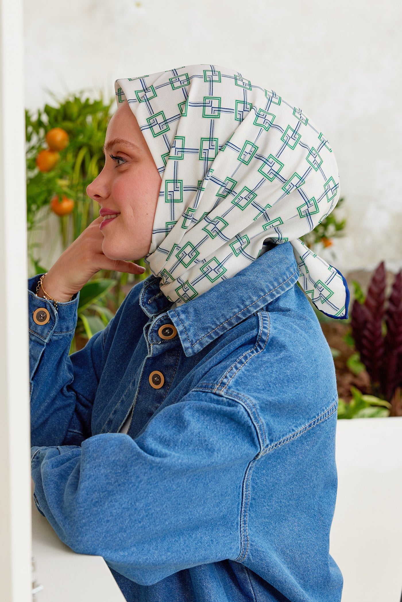 Tesettür Giyim - Pro Line Clara Desen Eşarp - Saks - Yeşil - Emproyal