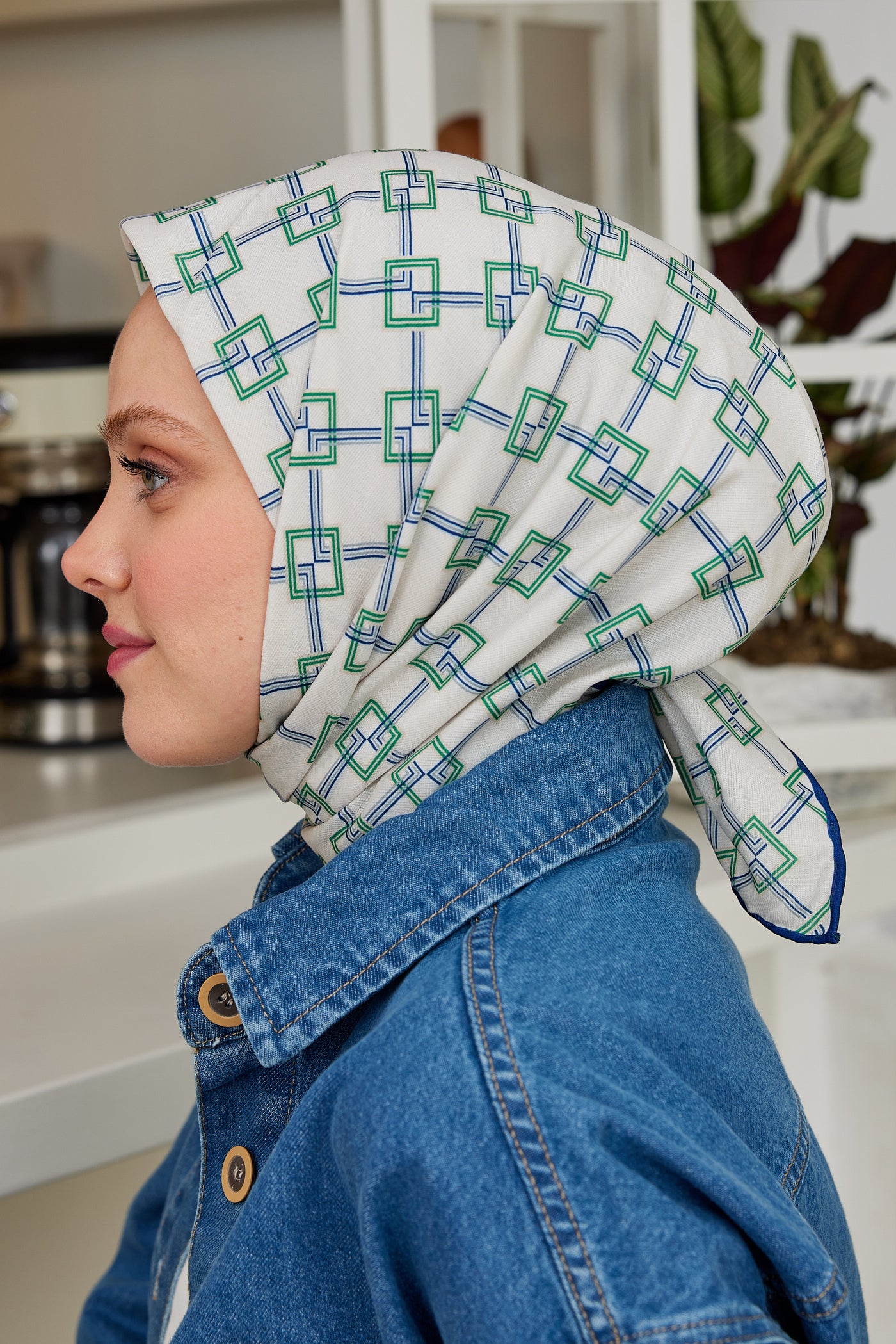 Tesettür Giyim - Pro Line Clara Desen Eşarp - Saks - Yeşil - Emproyal