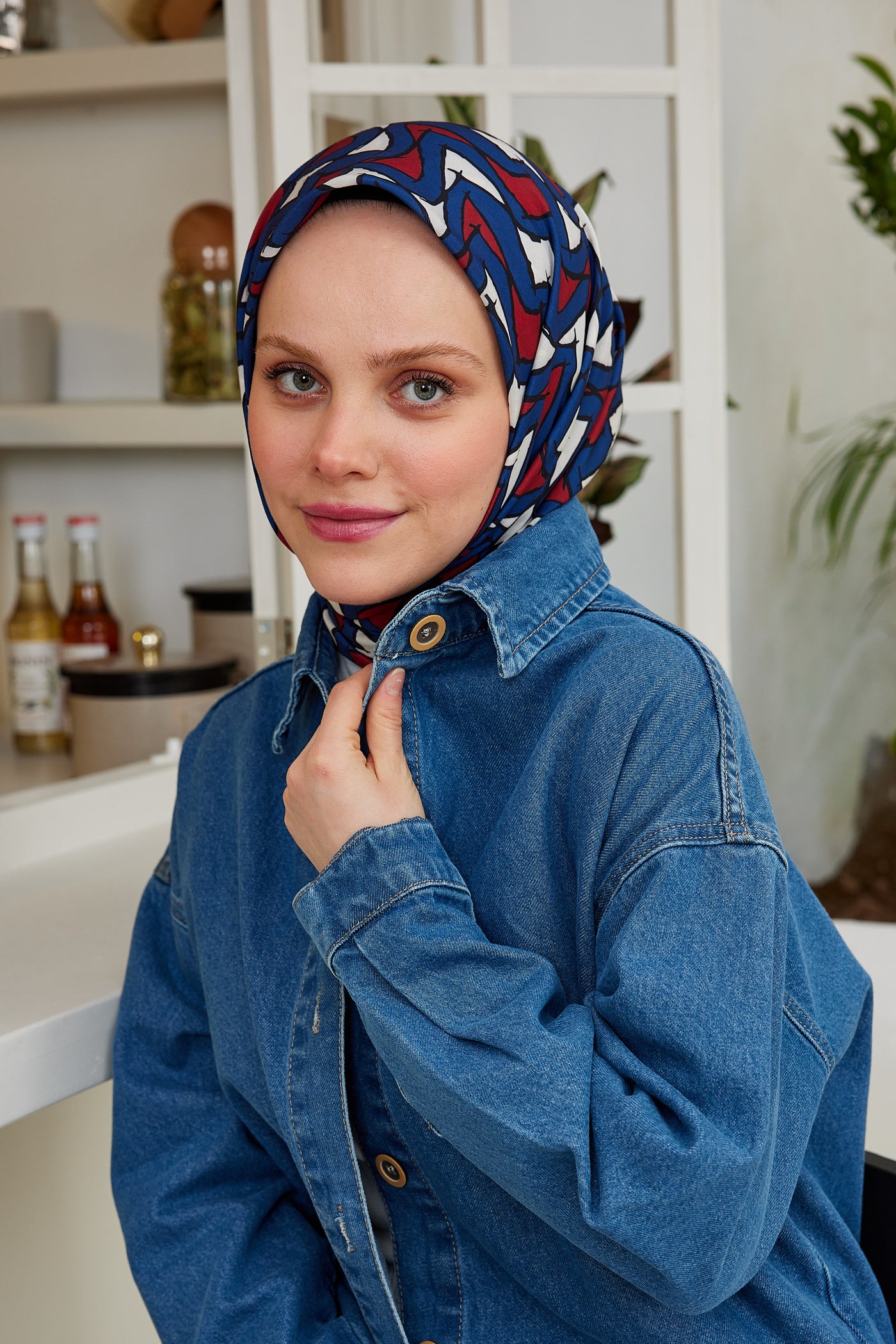 Tesettür Giyim - Pro Line Vera Desen Eşarp - Bordo - Lacivert - Emproyal