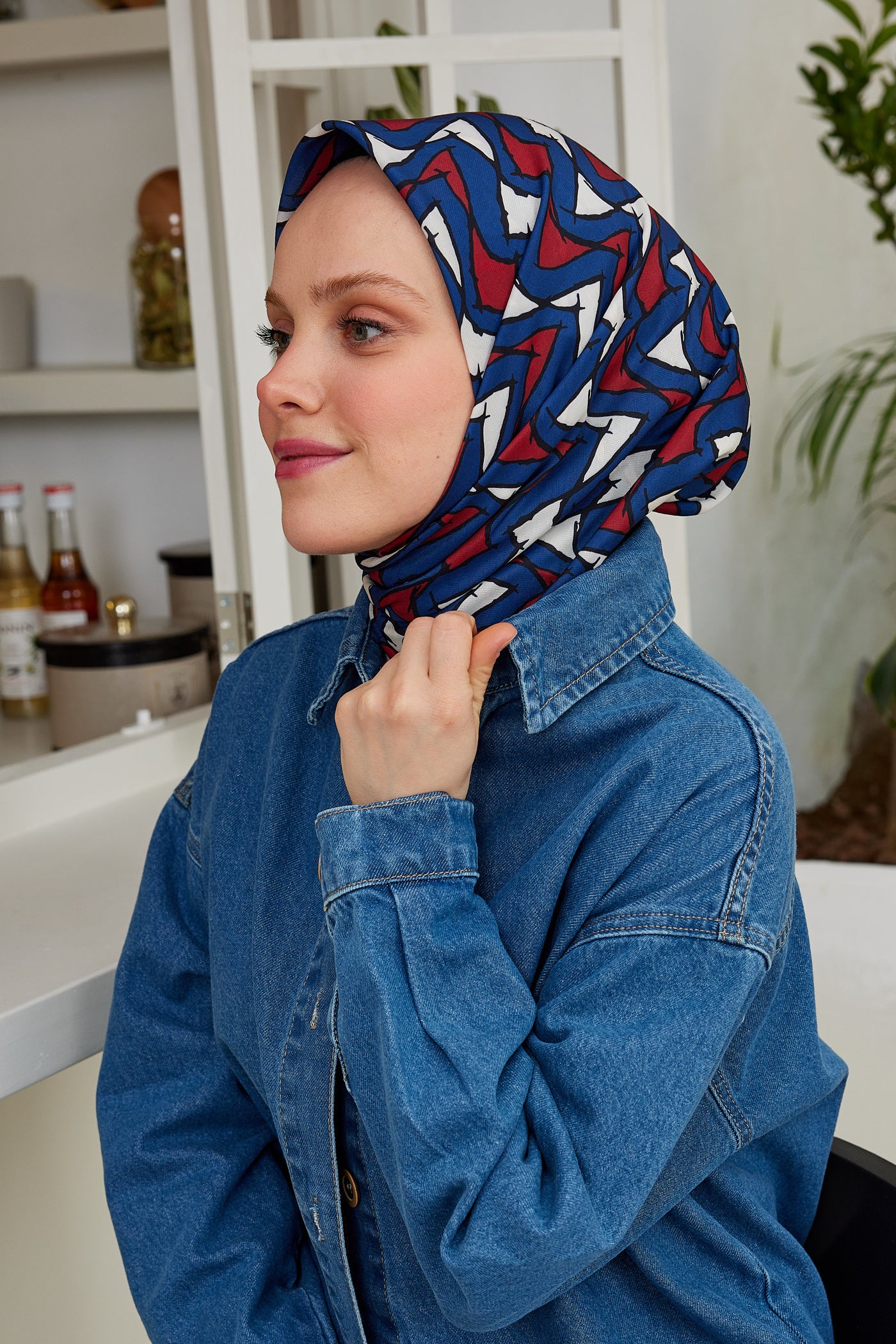 Tesettür Giyim - Pro Line Vera Desen Eşarp - Bordo - Lacivert - Emproyal