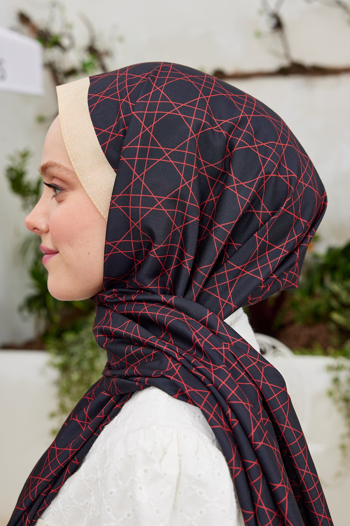 Tesettür Giyim - Pro Line Geometric Desen Şal - Bordo - Emproyal