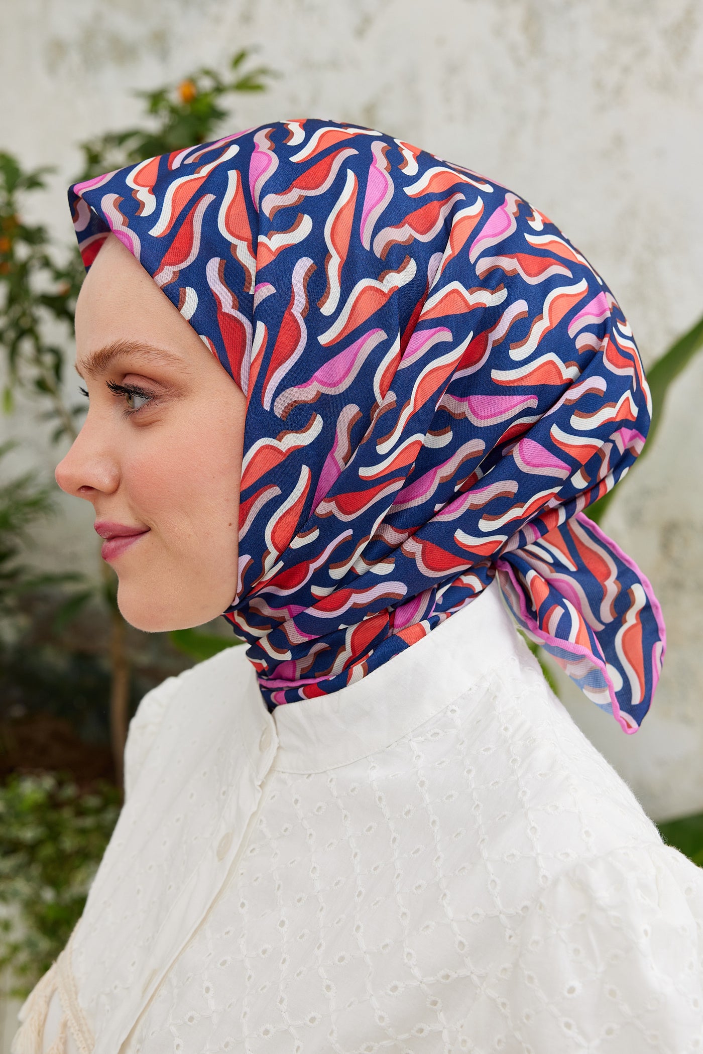 Tesettür Giyim - Pro Line Nancy Desen Eşarp - Pembe - Lacivert - Emproyal