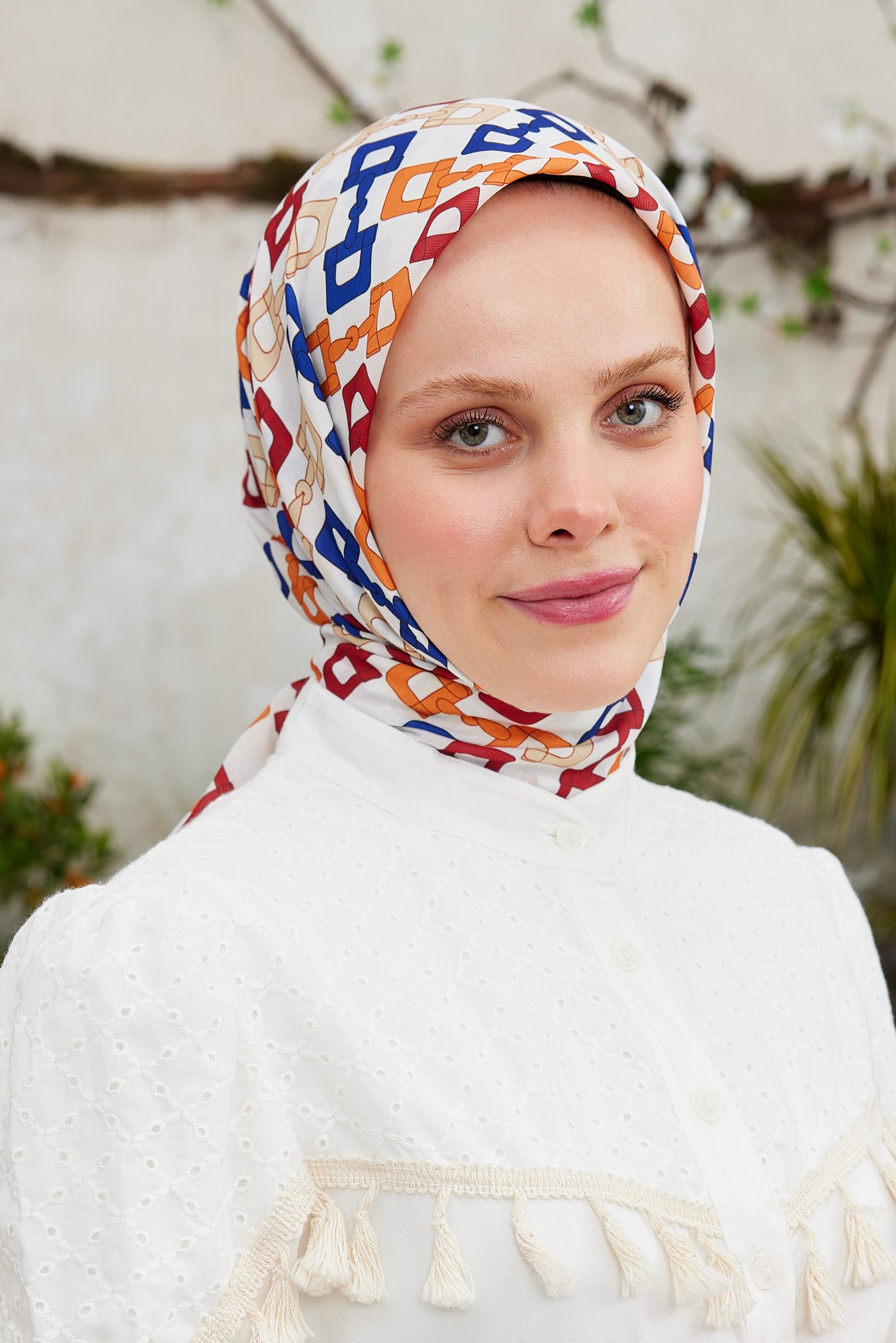 Tesettür Giyim - Pro Line Zincir Desen Eşarp - Kırmızı - Saks - Emproyal