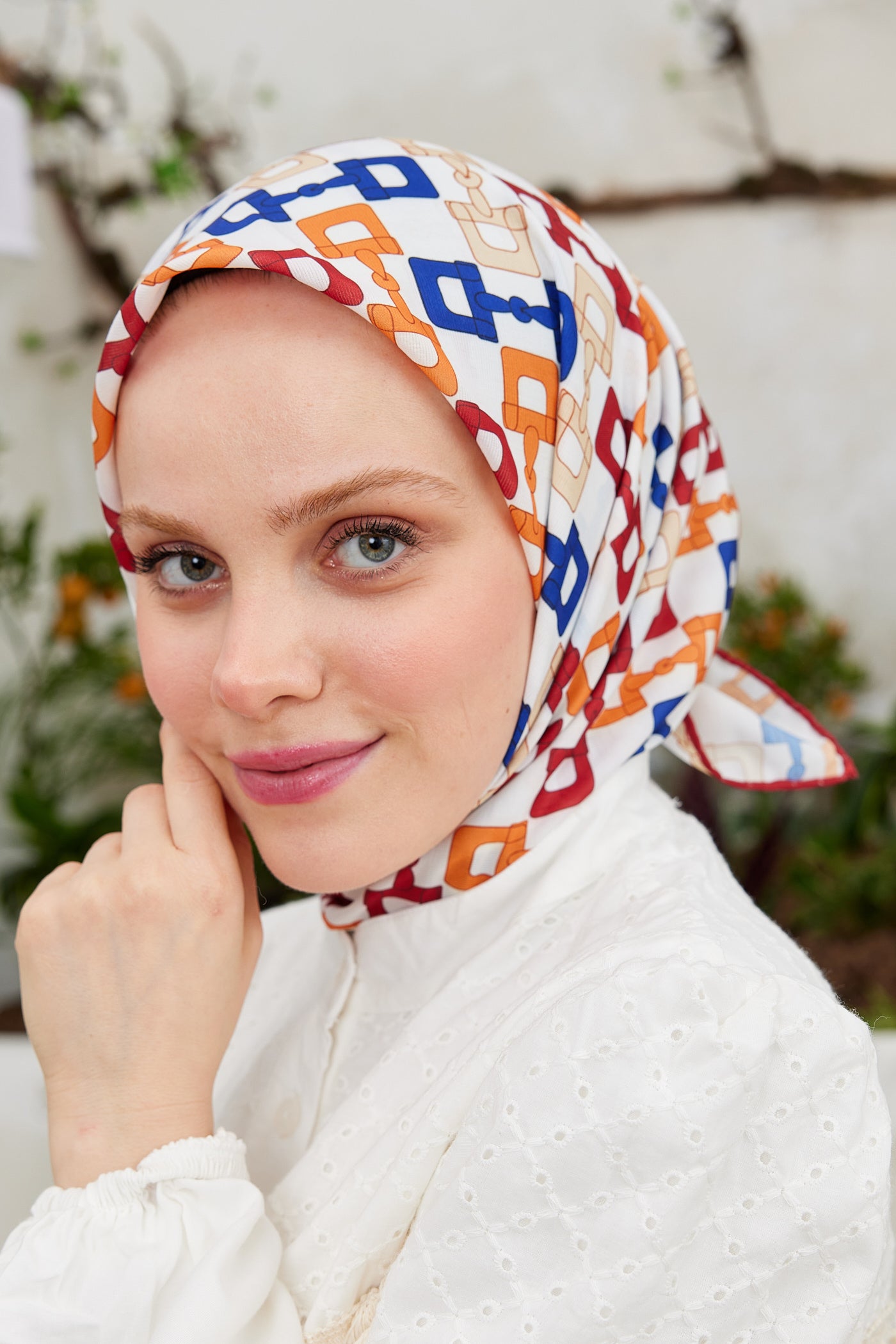 Tesettür Giyim - Pro Line Zincir Desen Eşarp - Kırmızı - Saks - Emproyal