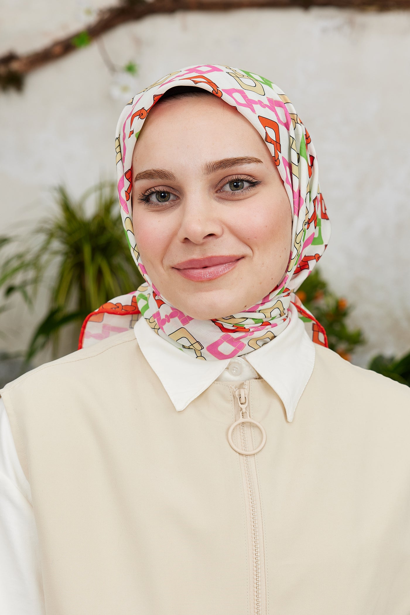 Tesettür Giyim - Pro Line Zincir Desen Eşarp - Turuncu - Sarı - Emproyal