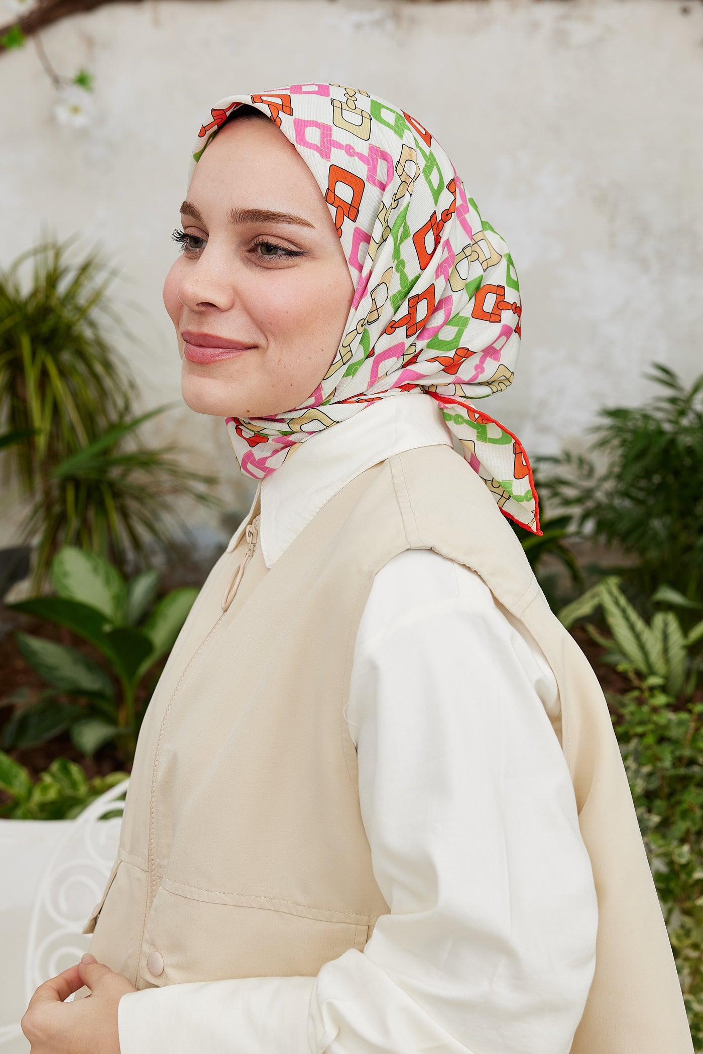 Tesettür Giyim - Pro Line Zincir Desen Eşarp - Turuncu - Sarı - Emproyal