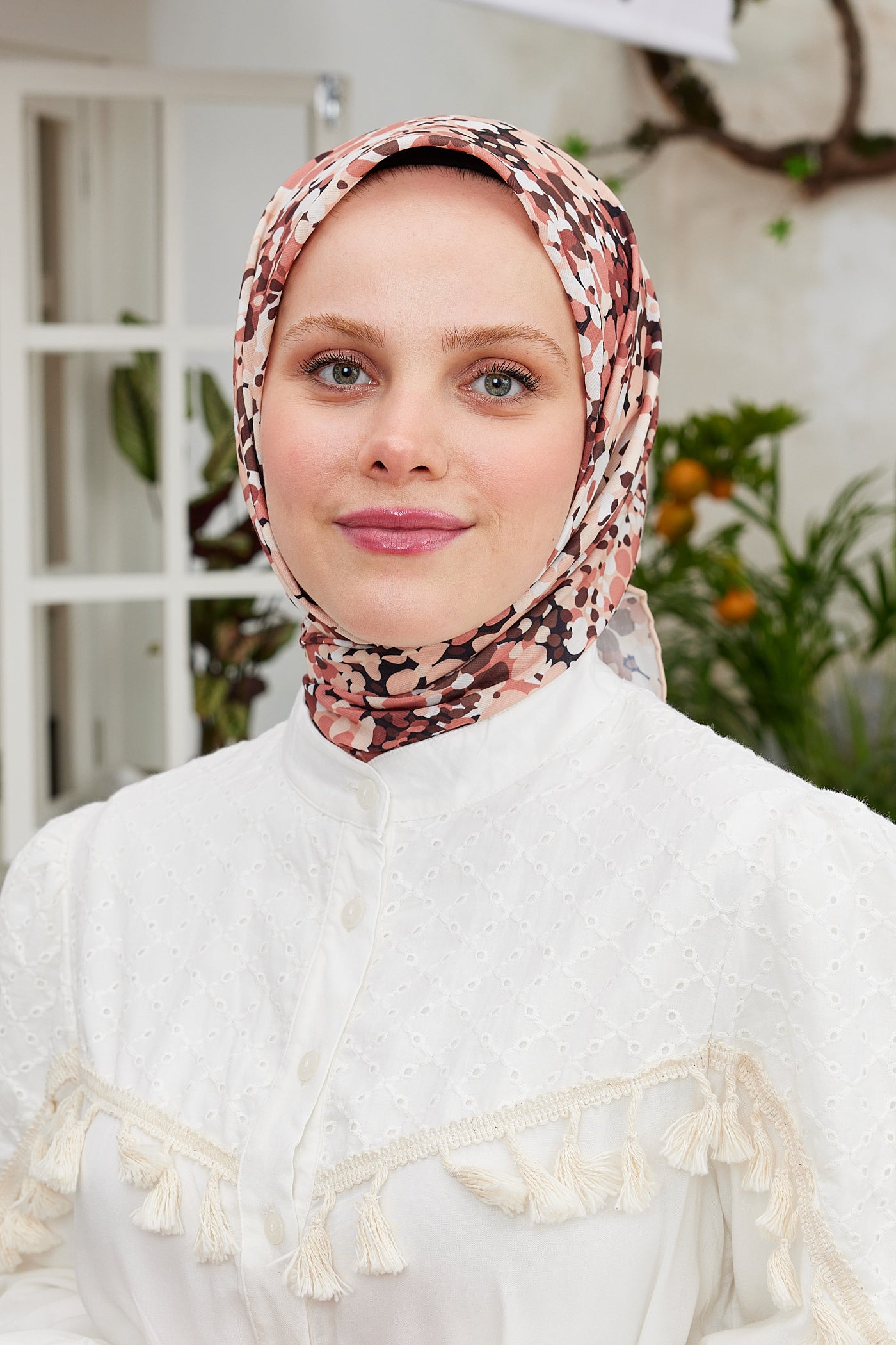 Tesettür Giyim - Pro Line Lavin Desen Eşarp - Kahverengi - Taba - Emproyal