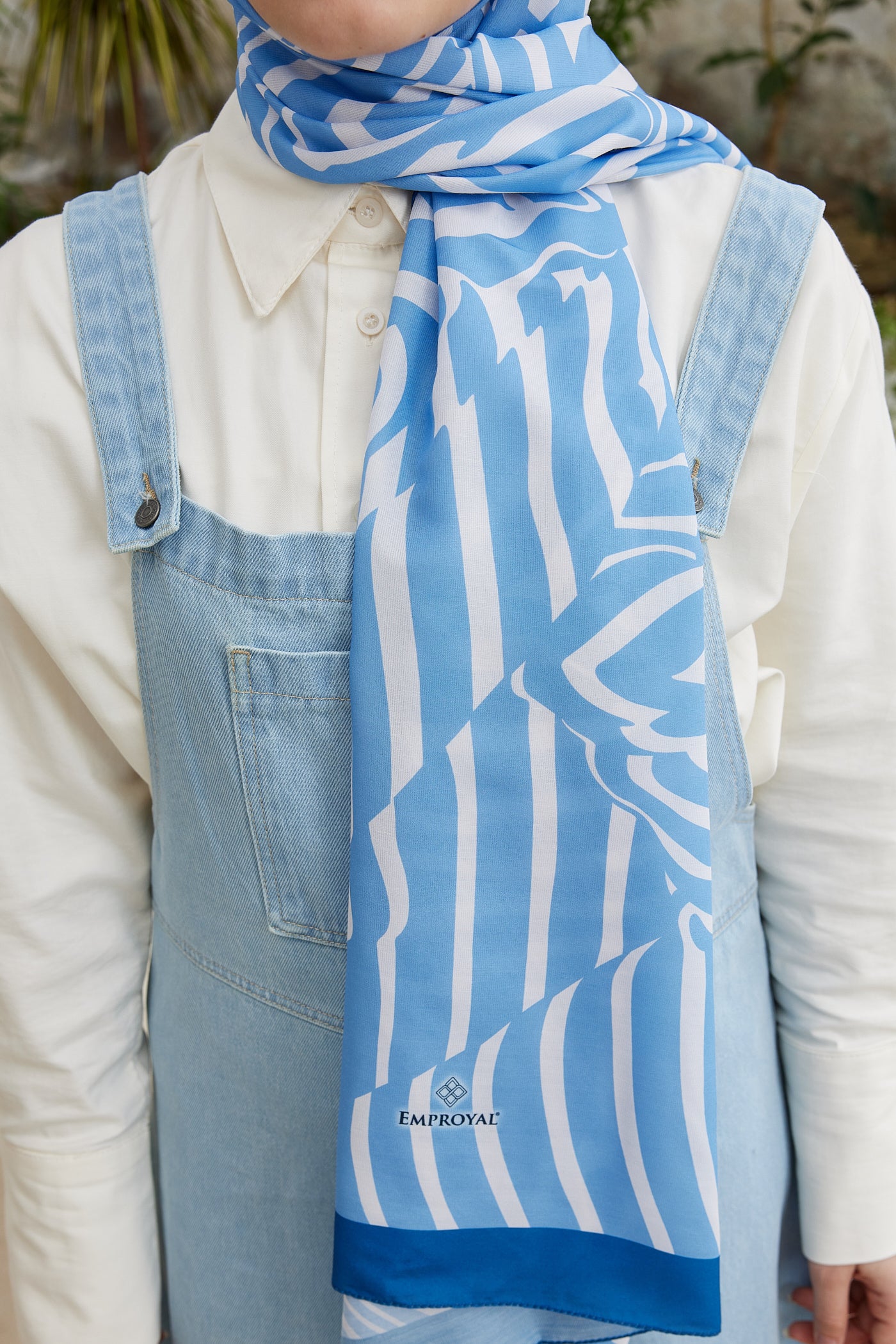 Tesettür Giyim - Pro Line Zebra Desen Şal - Mavi - Beyaz - Emproyal