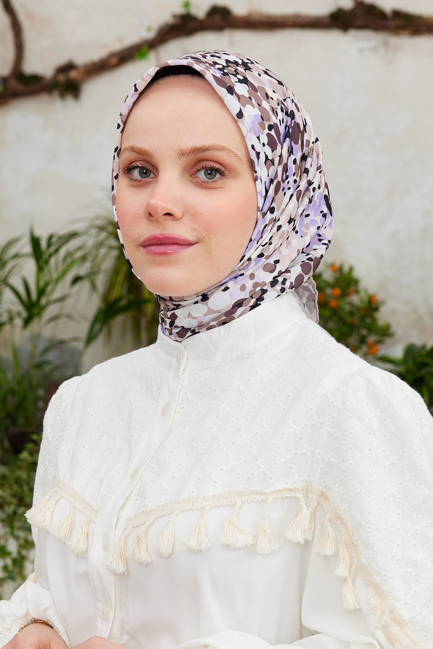 Tesettür Giyim - Pro Line Lavin Desen Eşarp - Vizon - Kahverengi - Emproyal