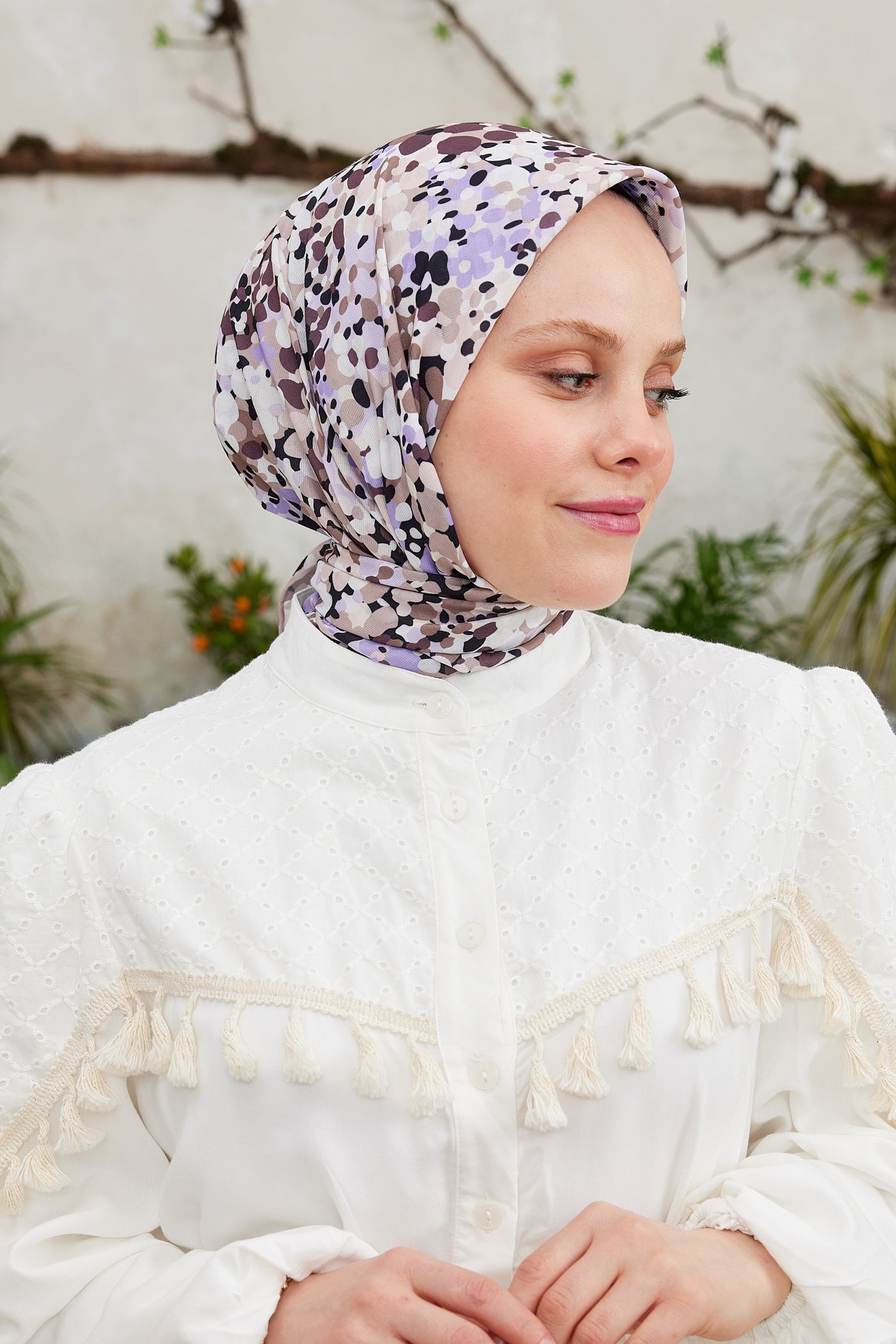 Tesettür Giyim - Pro Line Lavin Desen Eşarp - Vizon - Kahverengi - Emproyal