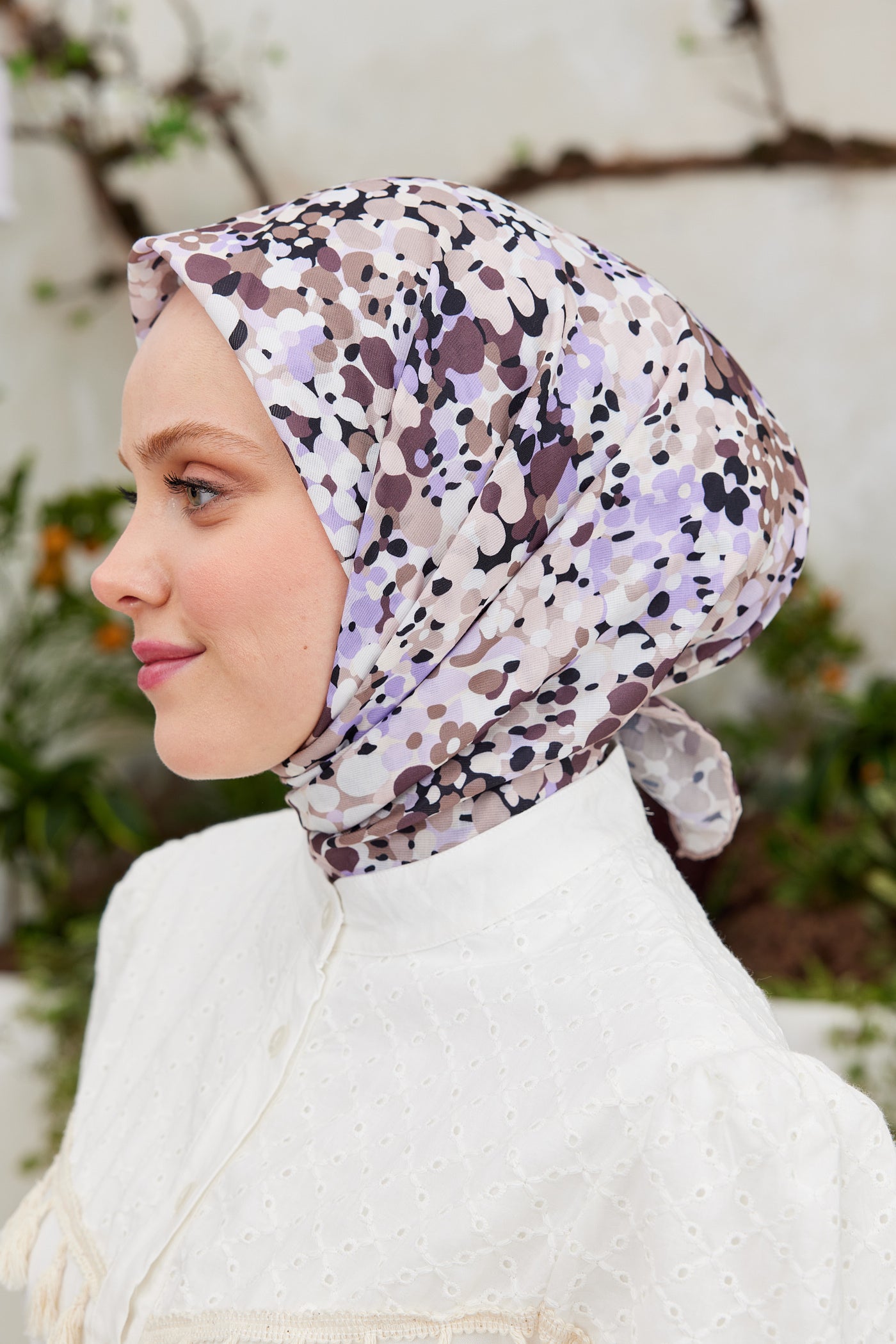 Tesettür Giyim - Pro Line Lavin Desen Eşarp - Vizon - Kahverengi - Emproyal