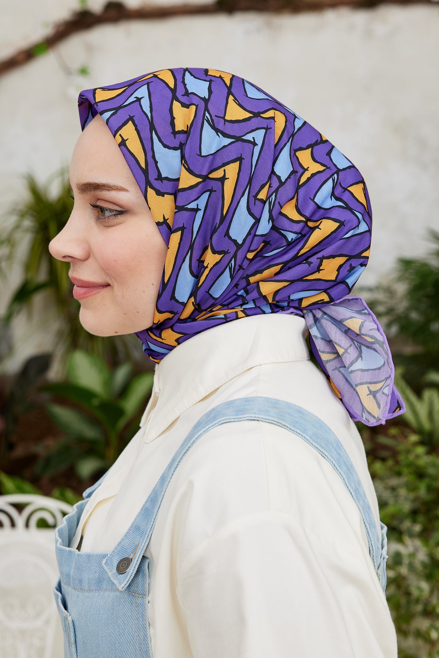 Tesettür Giyim - Pro Line Vera Desen Eşarp - Hardal - Mavi - Emproyal