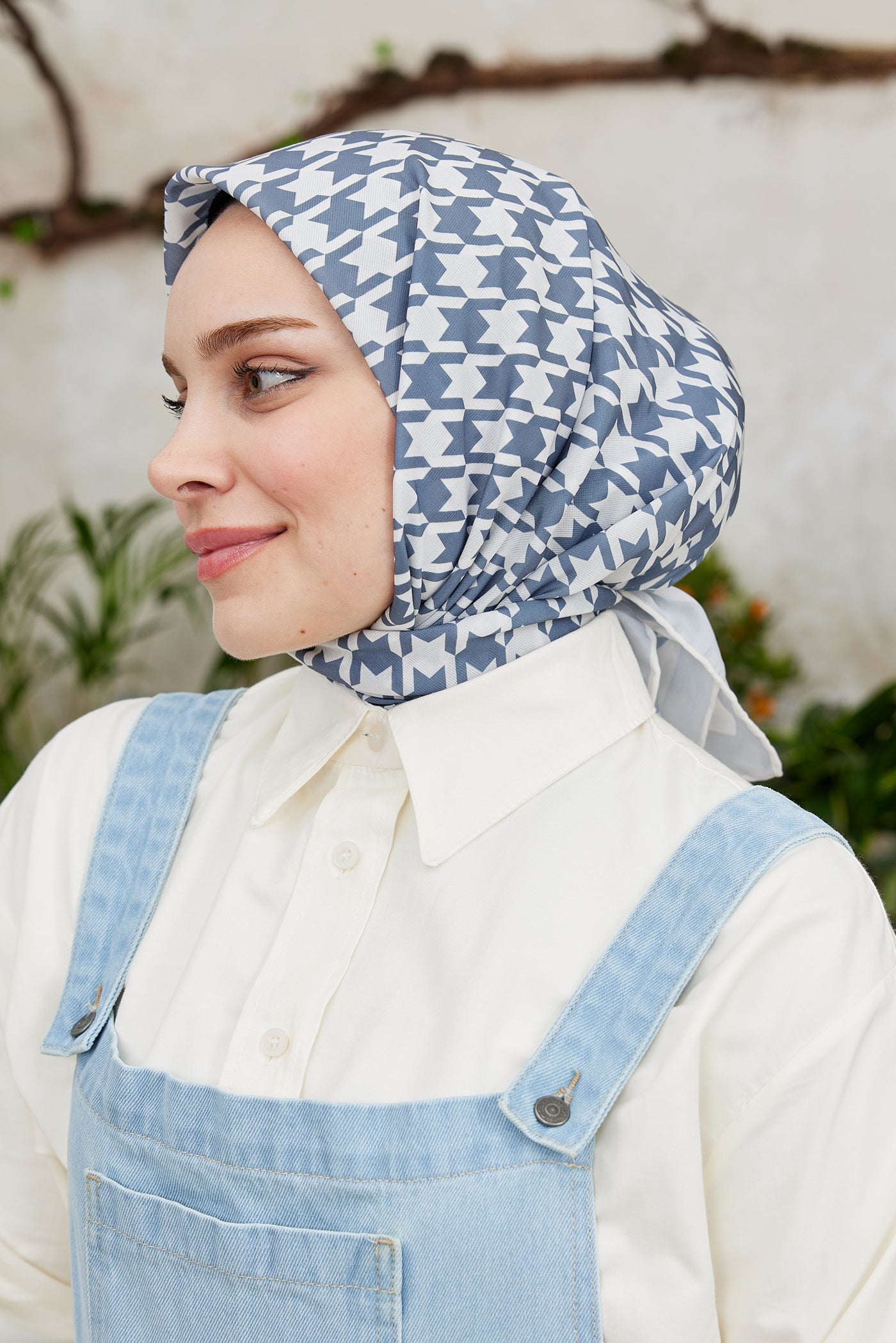 Tesettür Giyim - Pro Line Kazayağı Desen Eşarp - Gri - Bej - Emproyal