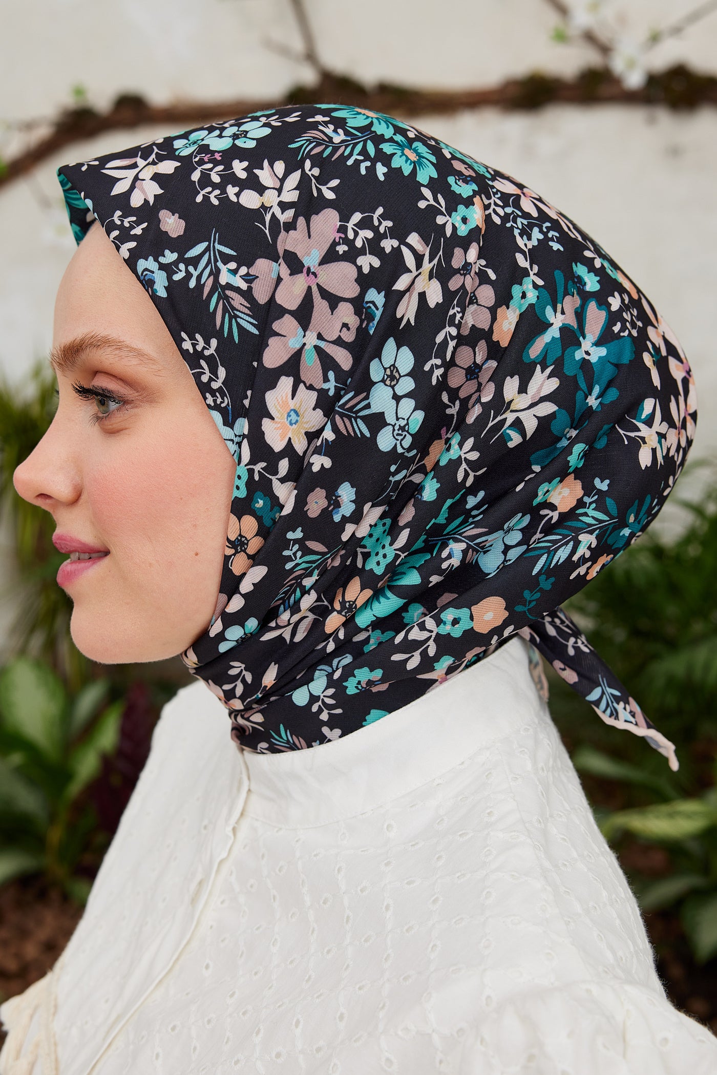 Tesettür Giyim - Pro Line Rosaline Desen Eşarp - Turkuaz - Siyah - Emproyal