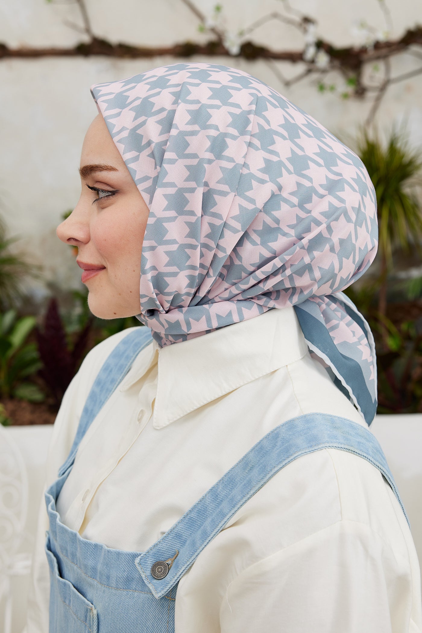 Tesettür Giyim - Pro Line Kazayağı Desen Eşarp - Şeker Pembe - Gümüş - Emproyal