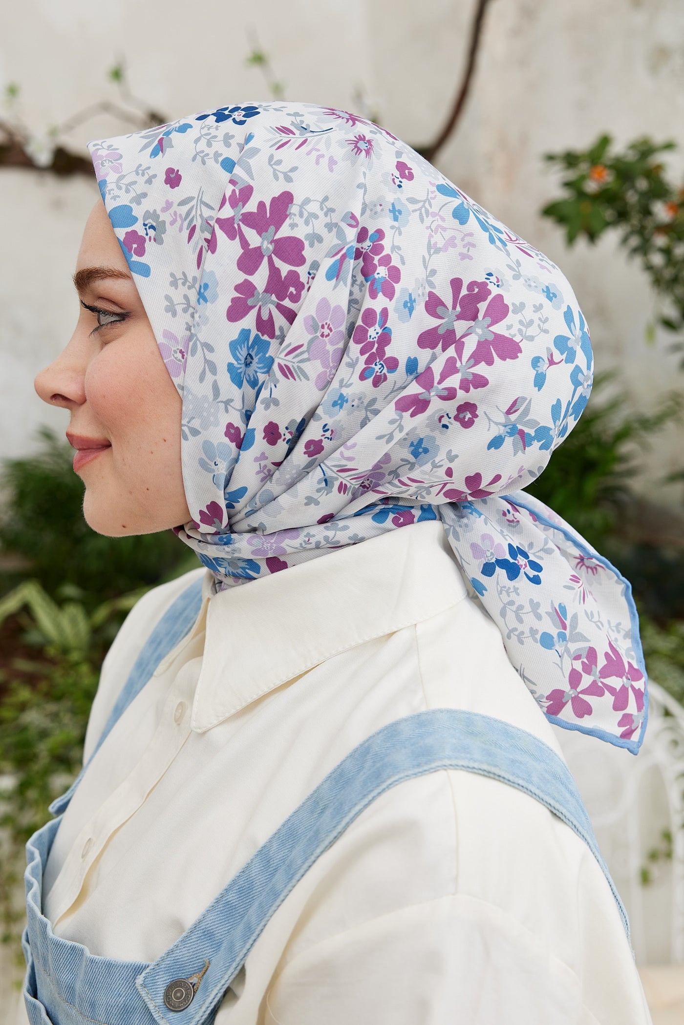 Tesettür Giyim - Pro Line Rosaline Desen Eşarp - Mavi - Mor - Emproyal