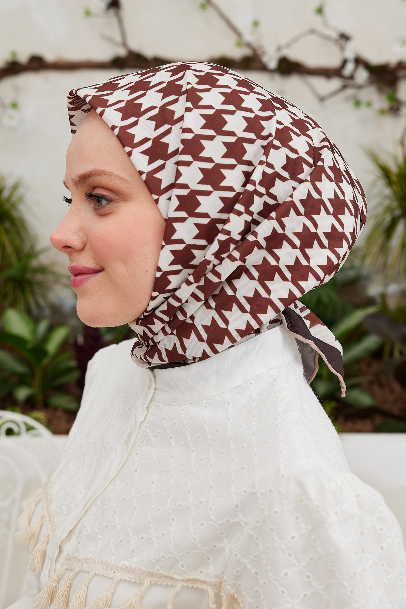 Tesettür Giyim - Pro Line Kazayağı Desen Eşarp - Acı Kahve - Taba - Emproyal