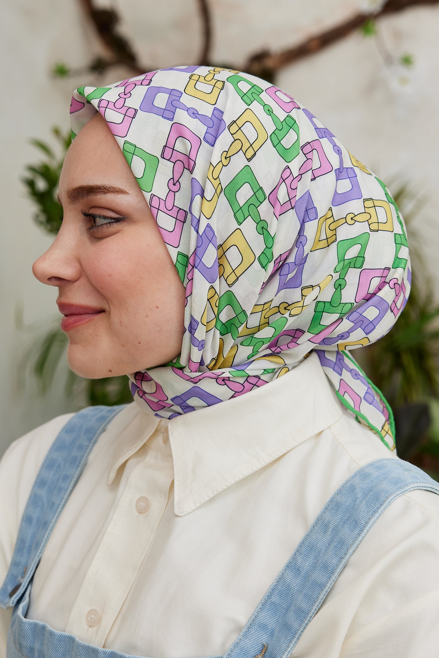 Tesettür Giyim - Pro Line Zincir Desen Eşarp - Pembe - Mor - Emproyal