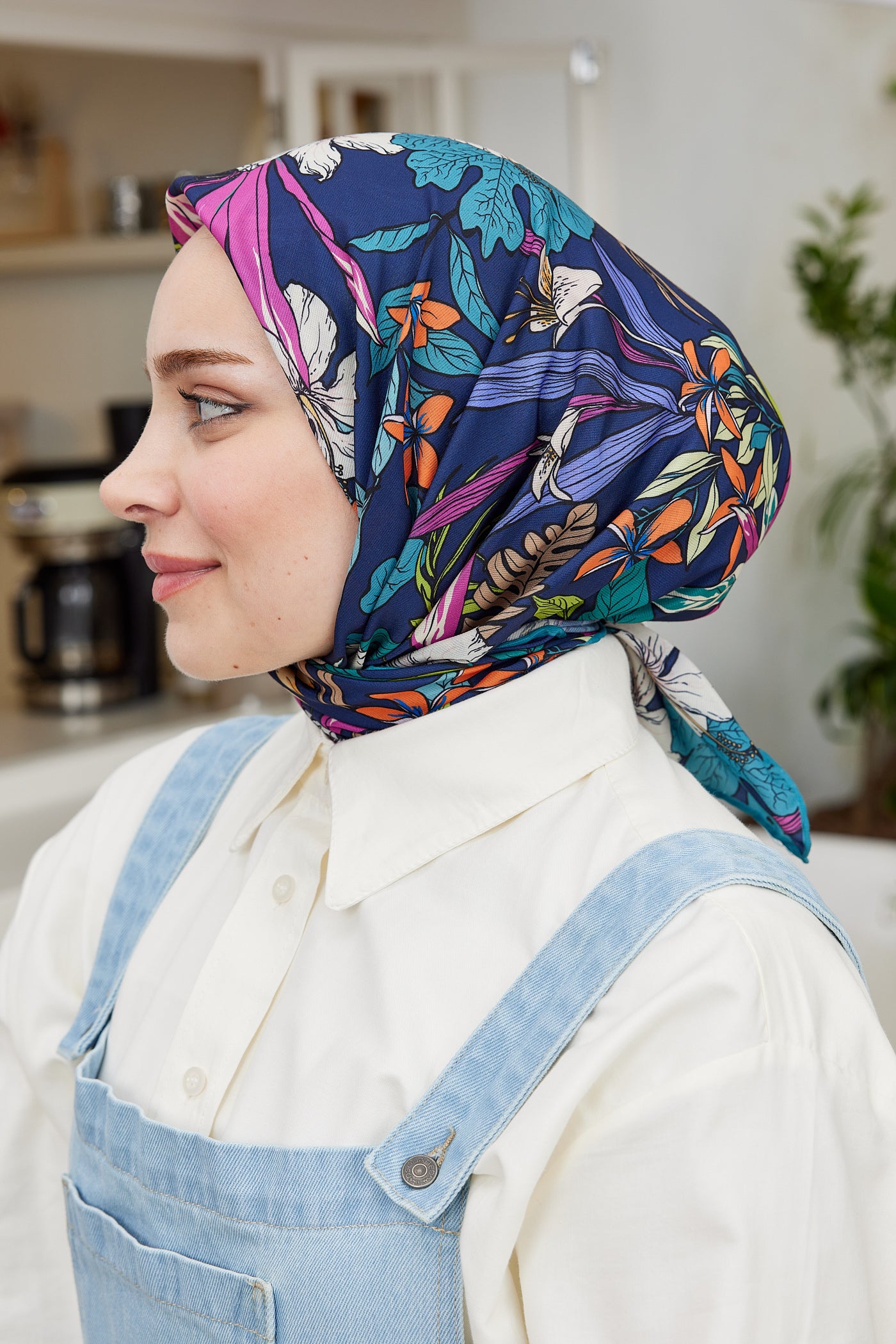 Tesettür Giyim - Pro Line Viola Desen Eşarp - Turkuaz - Emproyal