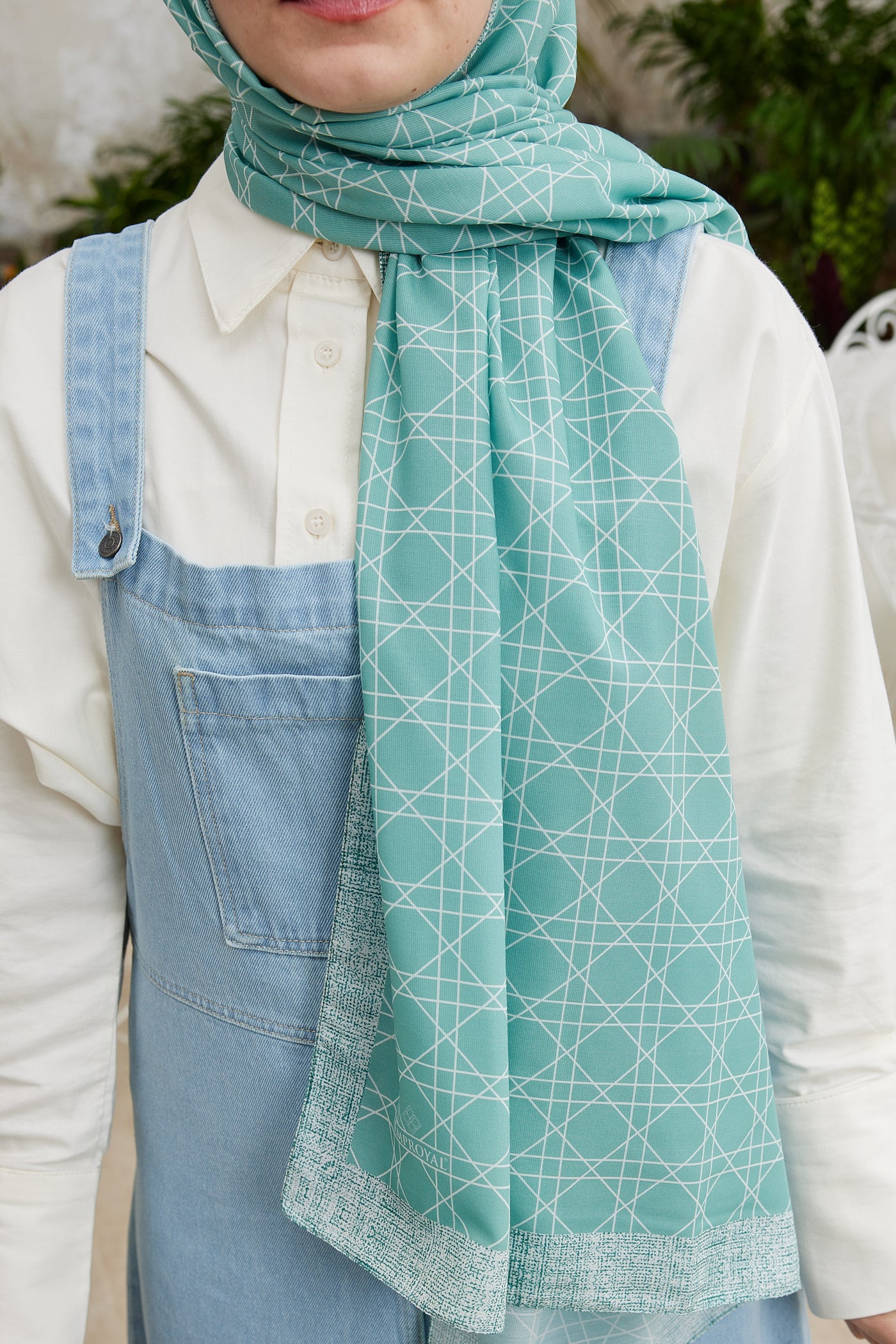 Tesettür Giyim - Pro Line Geometric Desen Şal - Turkuaz - Emproyal