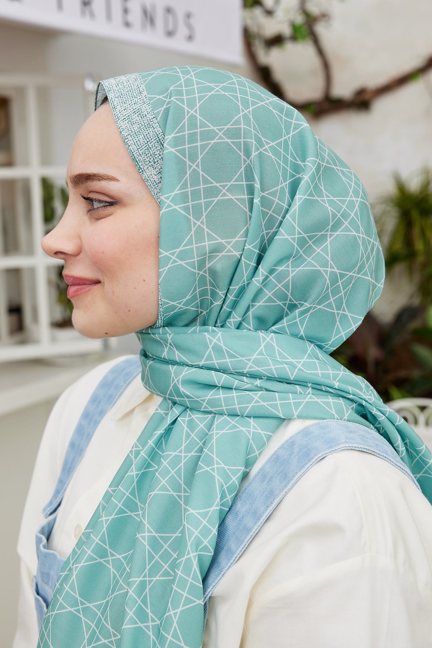 Tesettür Giyim - Pro Line Geometric Desen Şal - Turkuaz - Emproyal