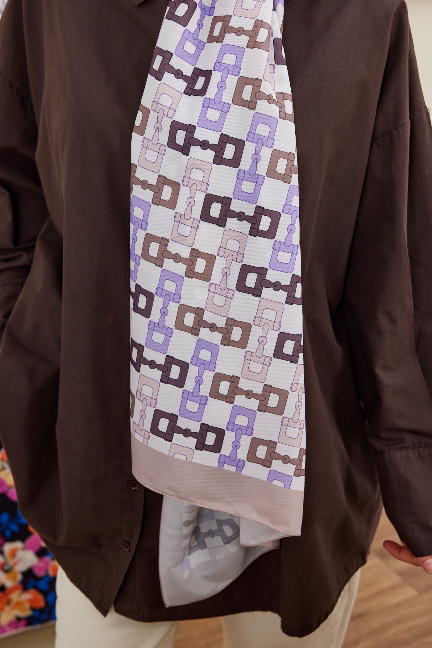 Tesettür Giyim - Pro Line Zincir Desen Şal - Vizon - Lila - Emproyal