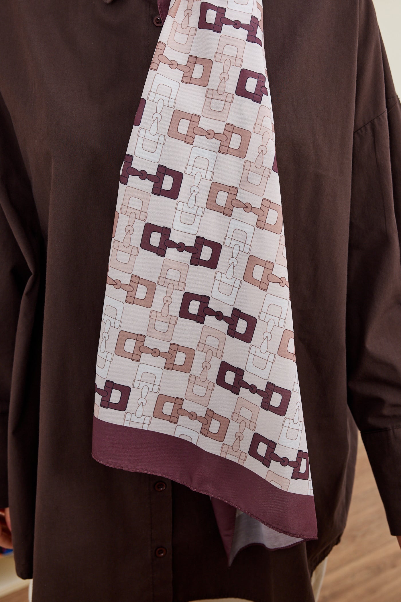 Tesettür Giyim - Pro Line Zincir Desen Şal - Acı Kahve - Bej - Emproyal