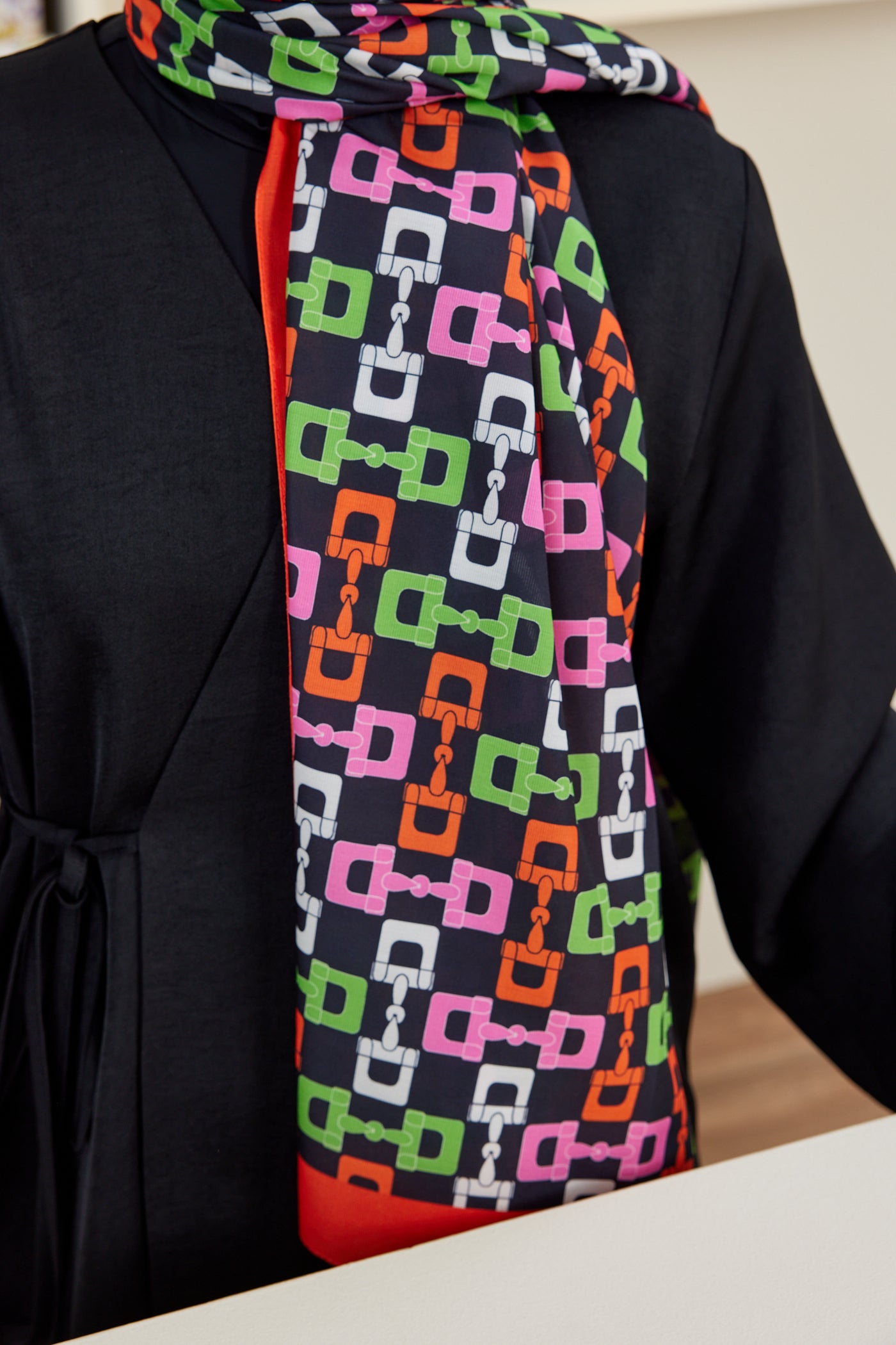 Tesettür Giyim - Pro Line Zincir Desen Şal - Kırmızı - Yeşil - Emproyal