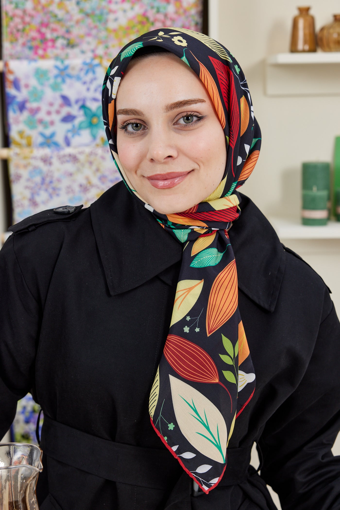 Tesettür Giyim - Pro Line Perla Desen Eşarp - Kırmızı - Turuncu - Emproyal