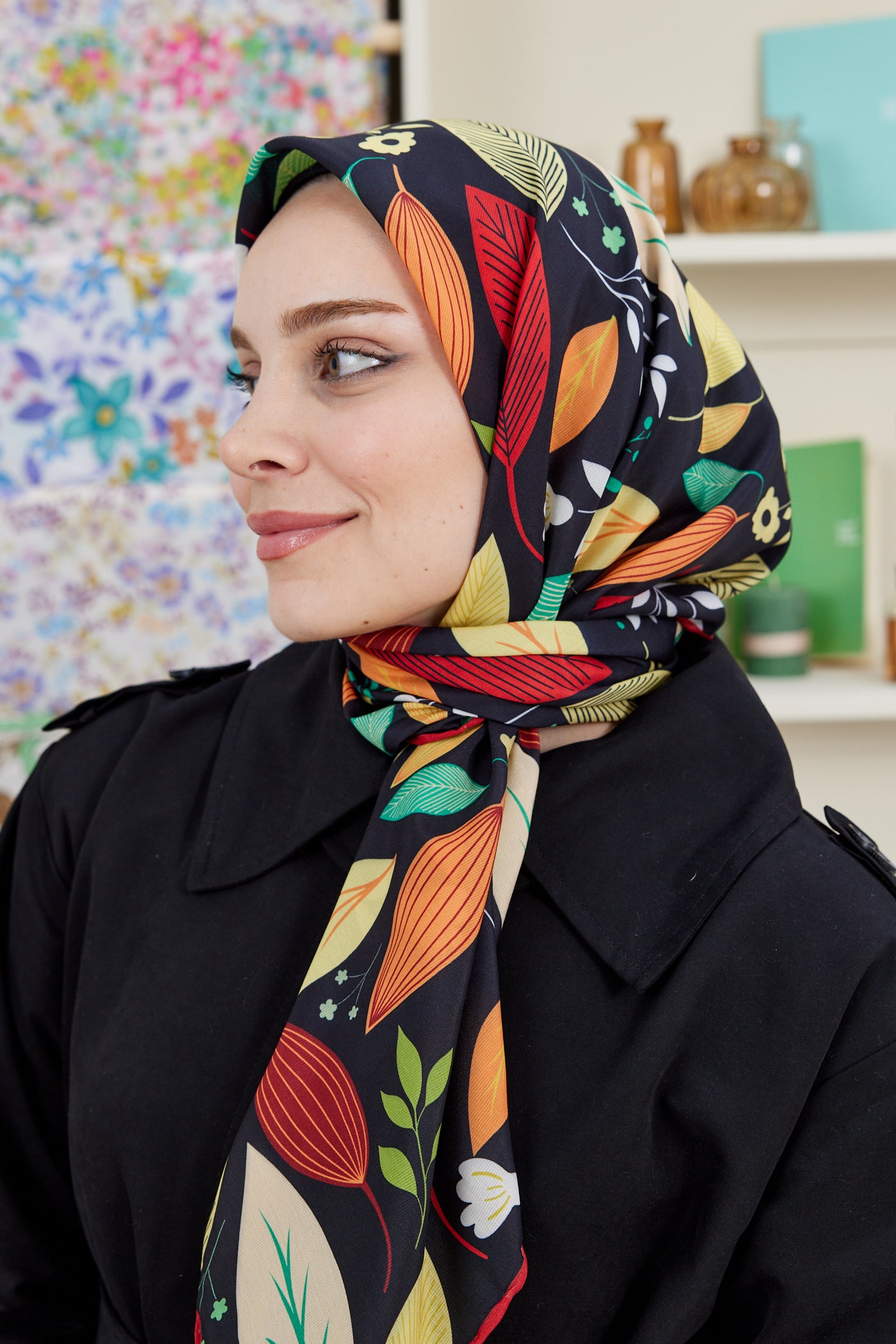 Tesettür Giyim - Pro Line Perla Desen Eşarp - Kırmızı - Turuncu - Emproyal