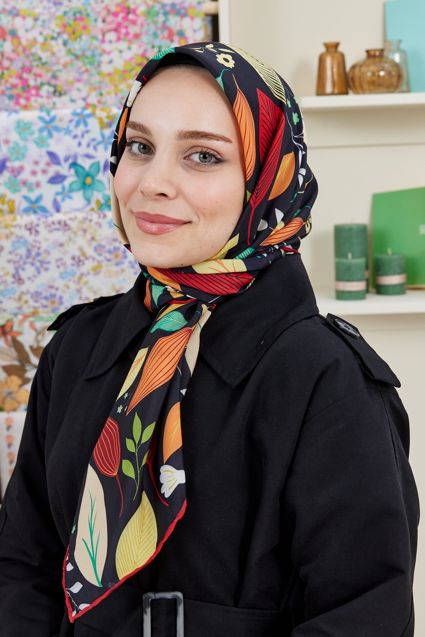 Tesettür Giyim - Pro Line Perla Desen Eşarp - Kırmızı - Turuncu - Emproyal