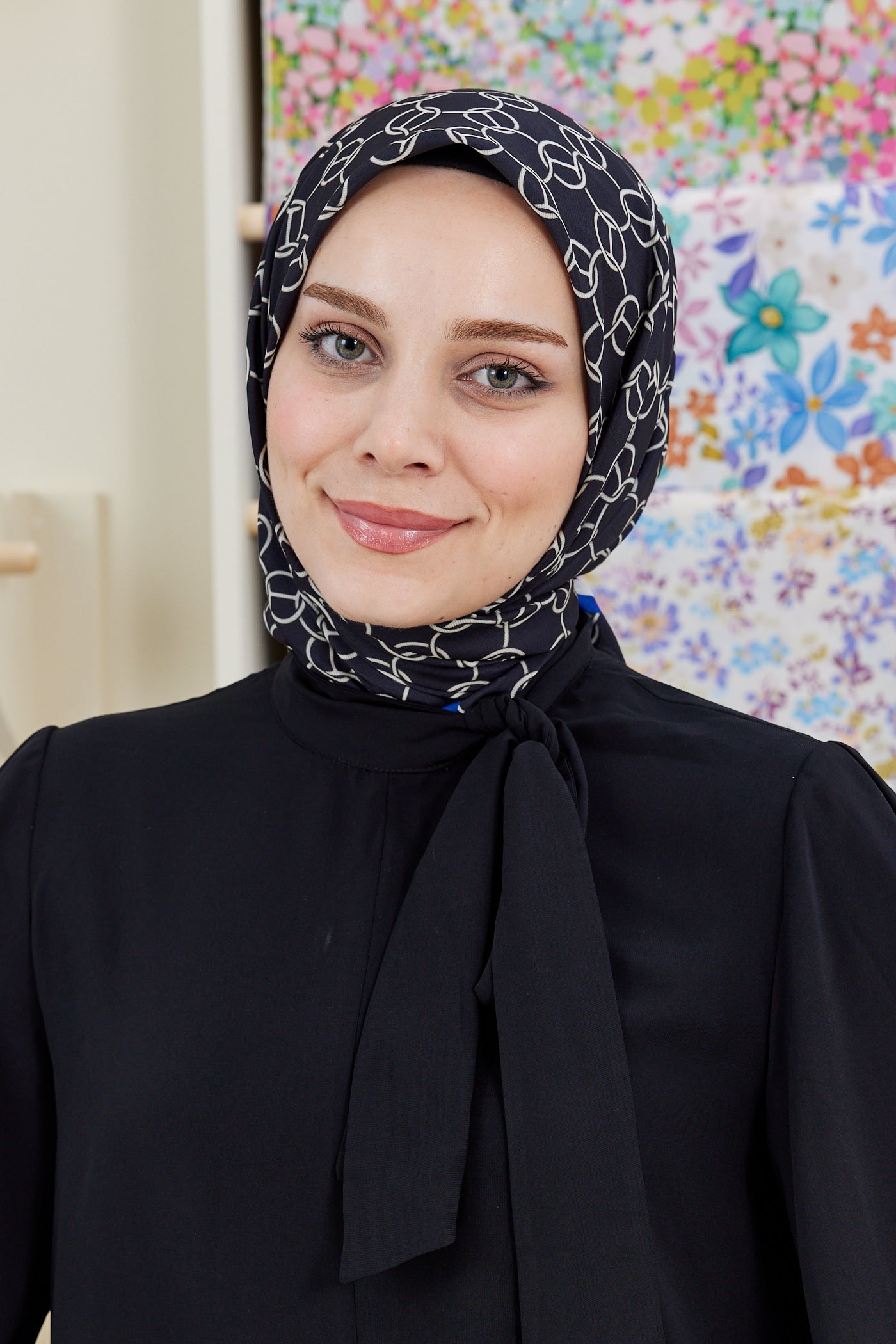 Tesettür Giyim - Pro Line Hera Desen Eşarp - Füme - Siyah - Emproyal