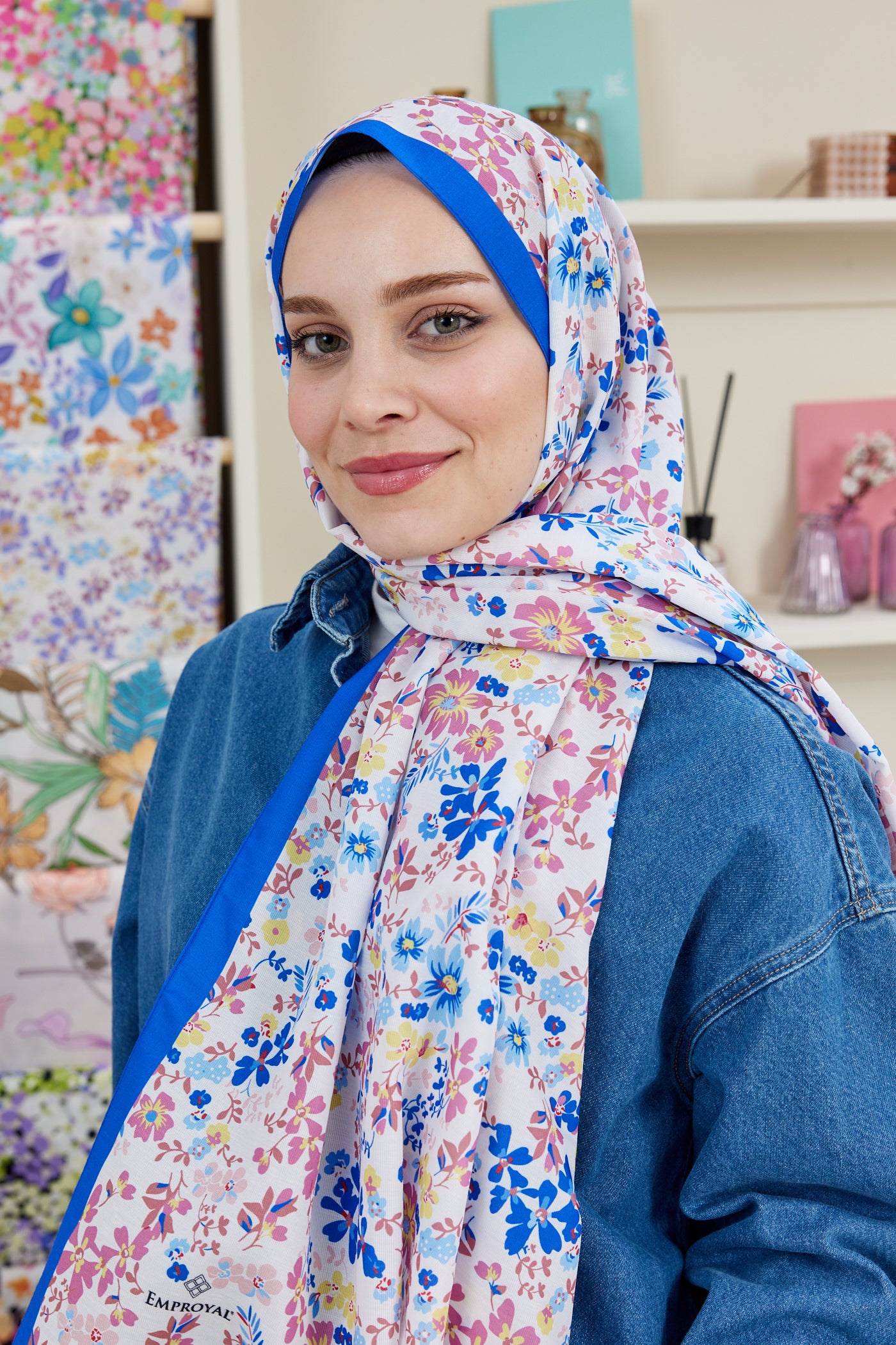 Tesettür Giyim - Pro Line Rosaline Desen Şal - Somon - Laci - Emproyal