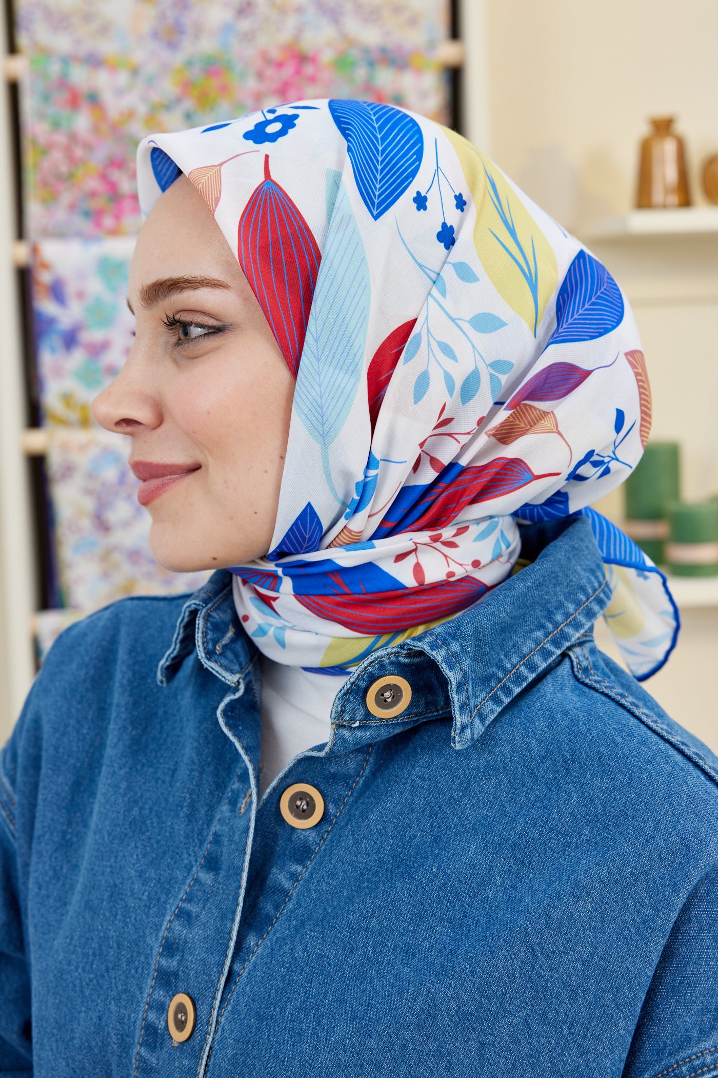 Tesettür Giyim - Pro Line Perla Desen Eşarp - Saks - Kırmızı - Emproyal