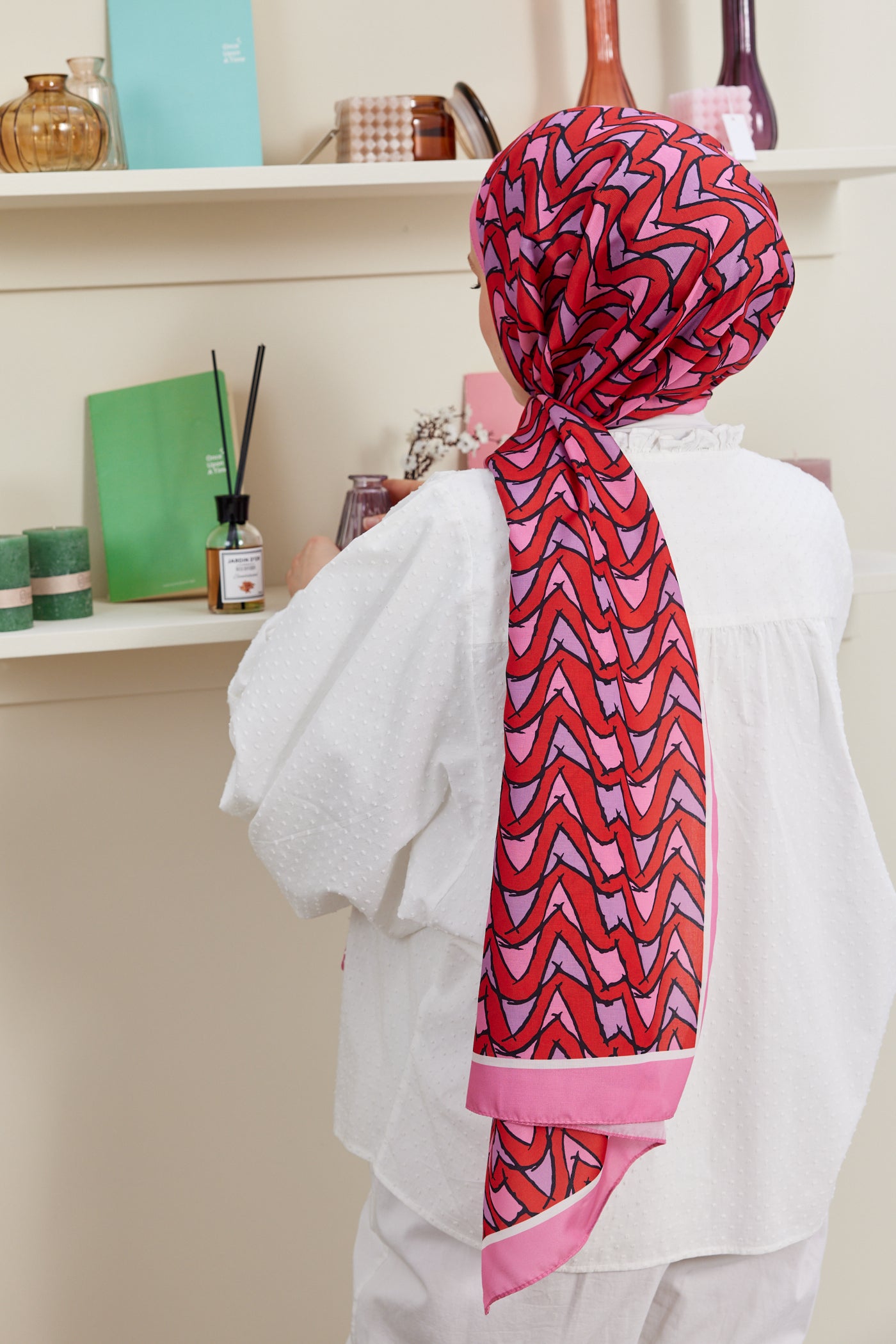 Tesettür Giyim - Pro Line Vera Desen Şal - Kırmızı - Pembe - Emproyal