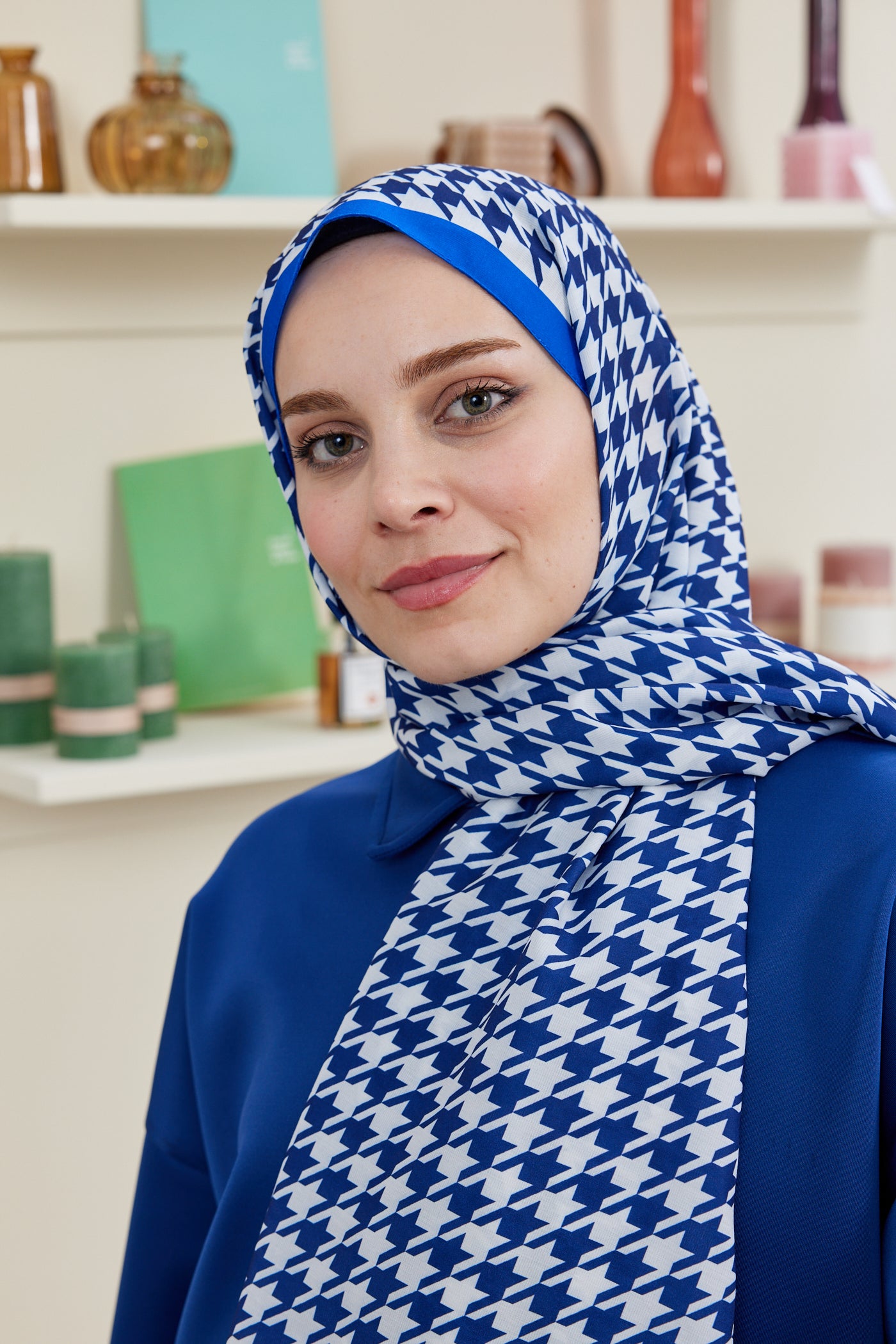 Tesettür Giyim - Pro Line Kazayağı Desen Şal - Saks - Mavi - Emproyal